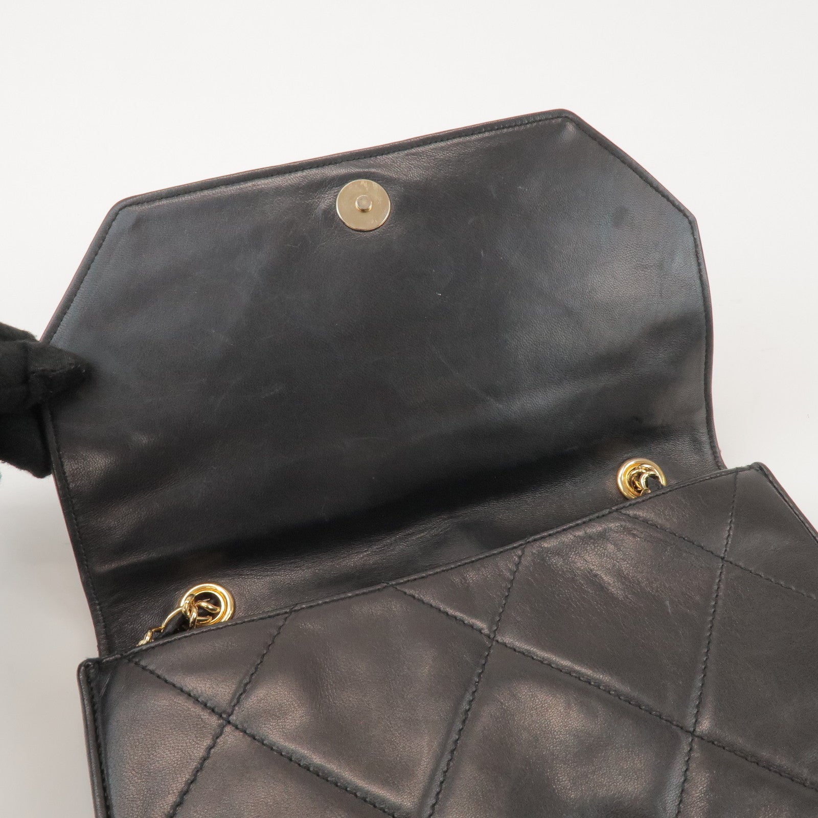 CHANEL Matelasse COCO Mark Lamb Skin Chain Shoulder Bag Black