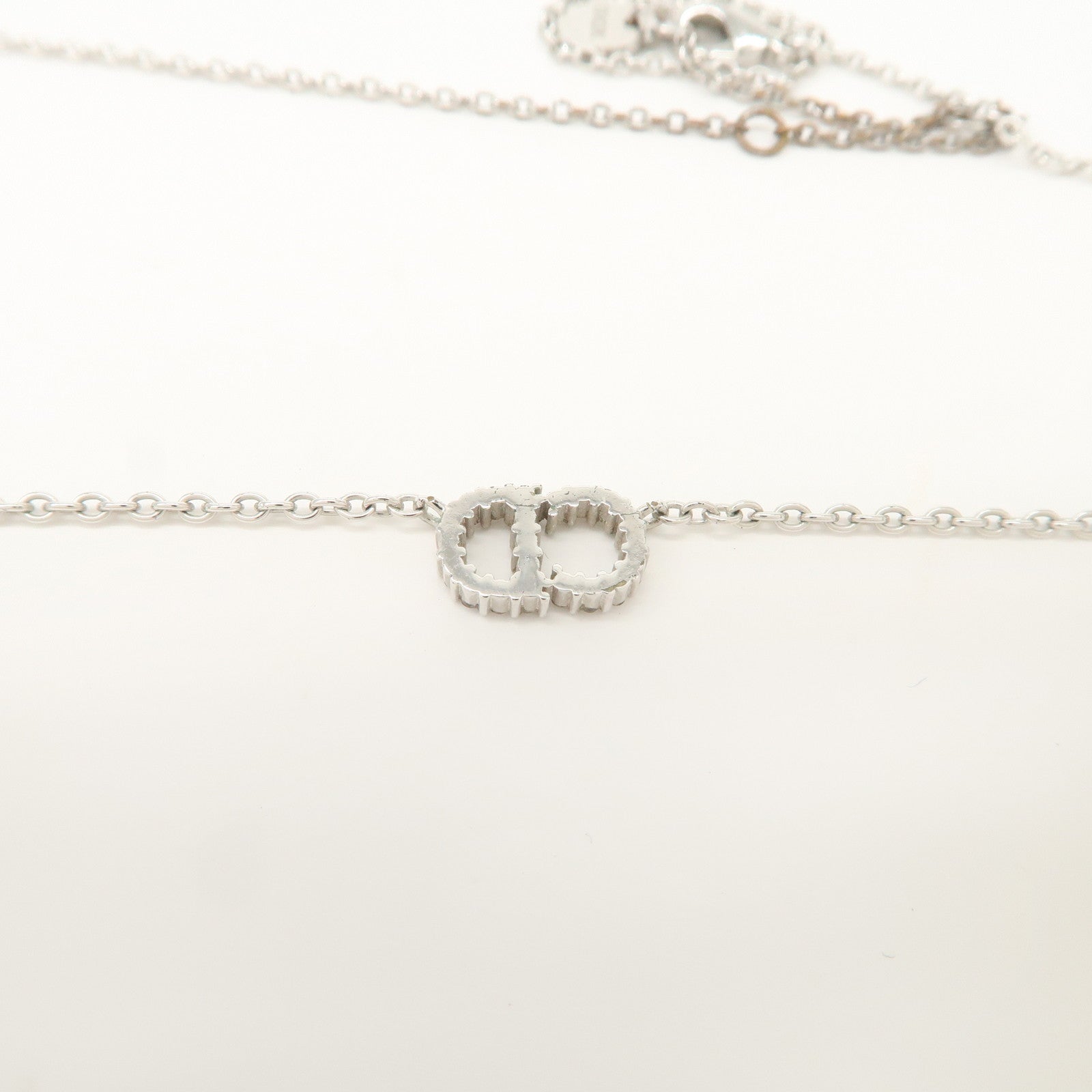 Christian Dior CD Logo Metal Rhinestone SV925 Necklace Silver