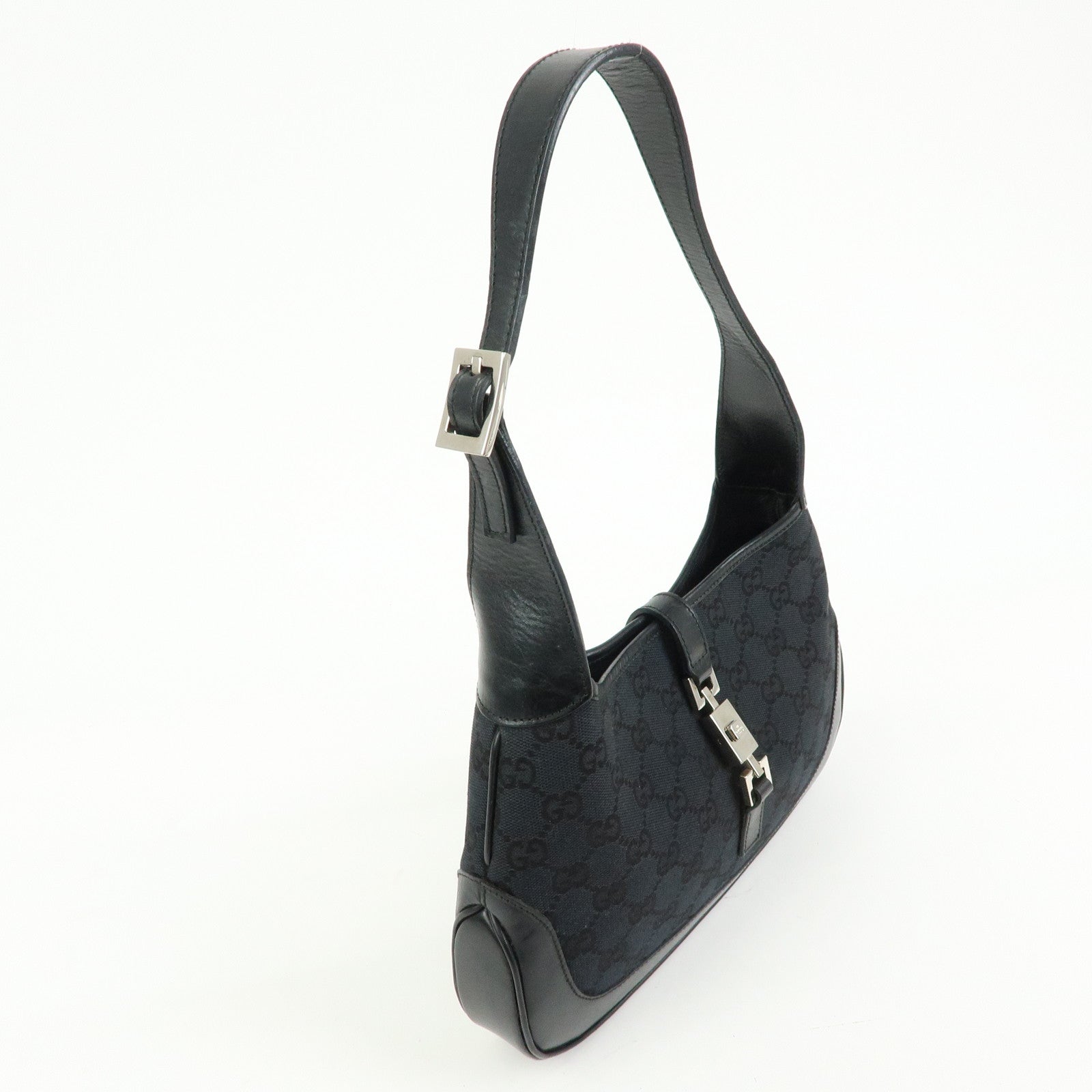 GUCCI Jackie GG Canvas Leather Shoulder Bag Black  001.3735