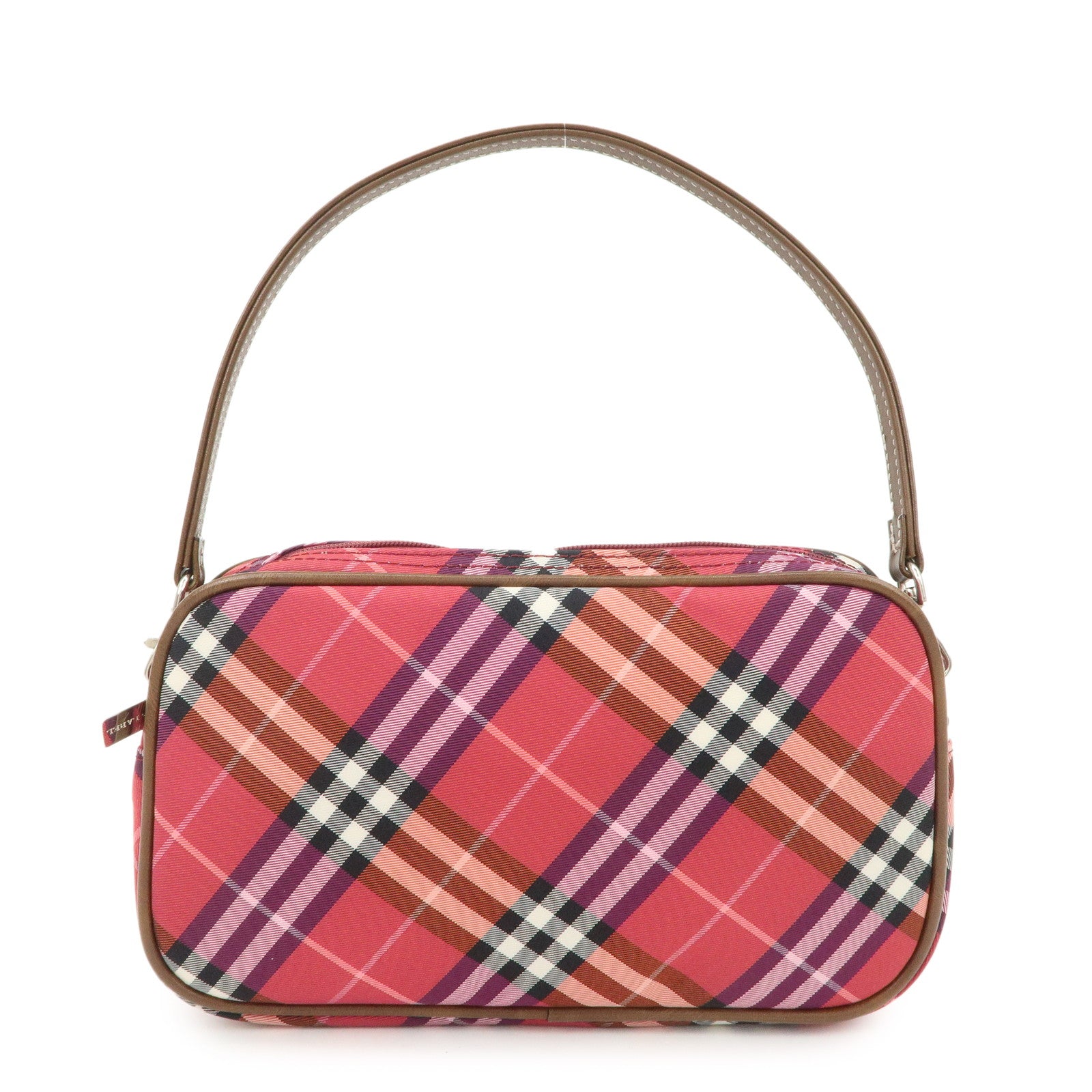 BURBERRY Cotton Leather Hand Bag Shoulder Bag Red Plaid Pattern