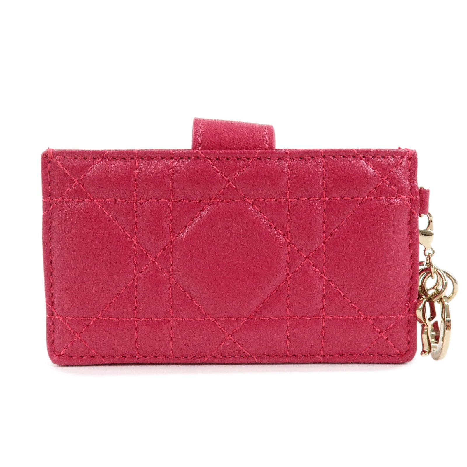 Christian Dior Cannage Leather Card Case Card Holder Pink
