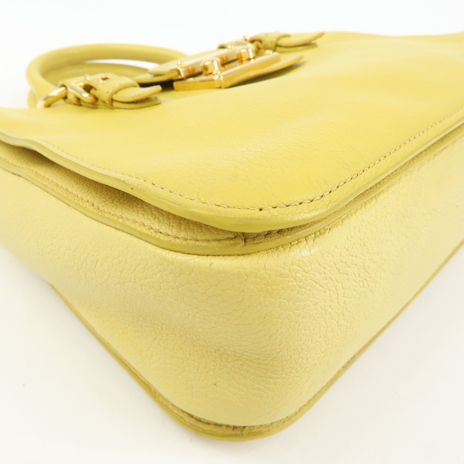 MIU MIU MADRAS Leather 2Way Bag Hand Bag Yellow RN0799
