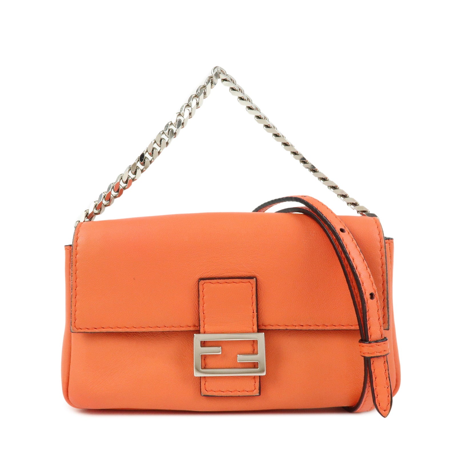 FENDI Micro Baguette 2Way Shoulder Bag Crossbody Bag Orange 8M0354