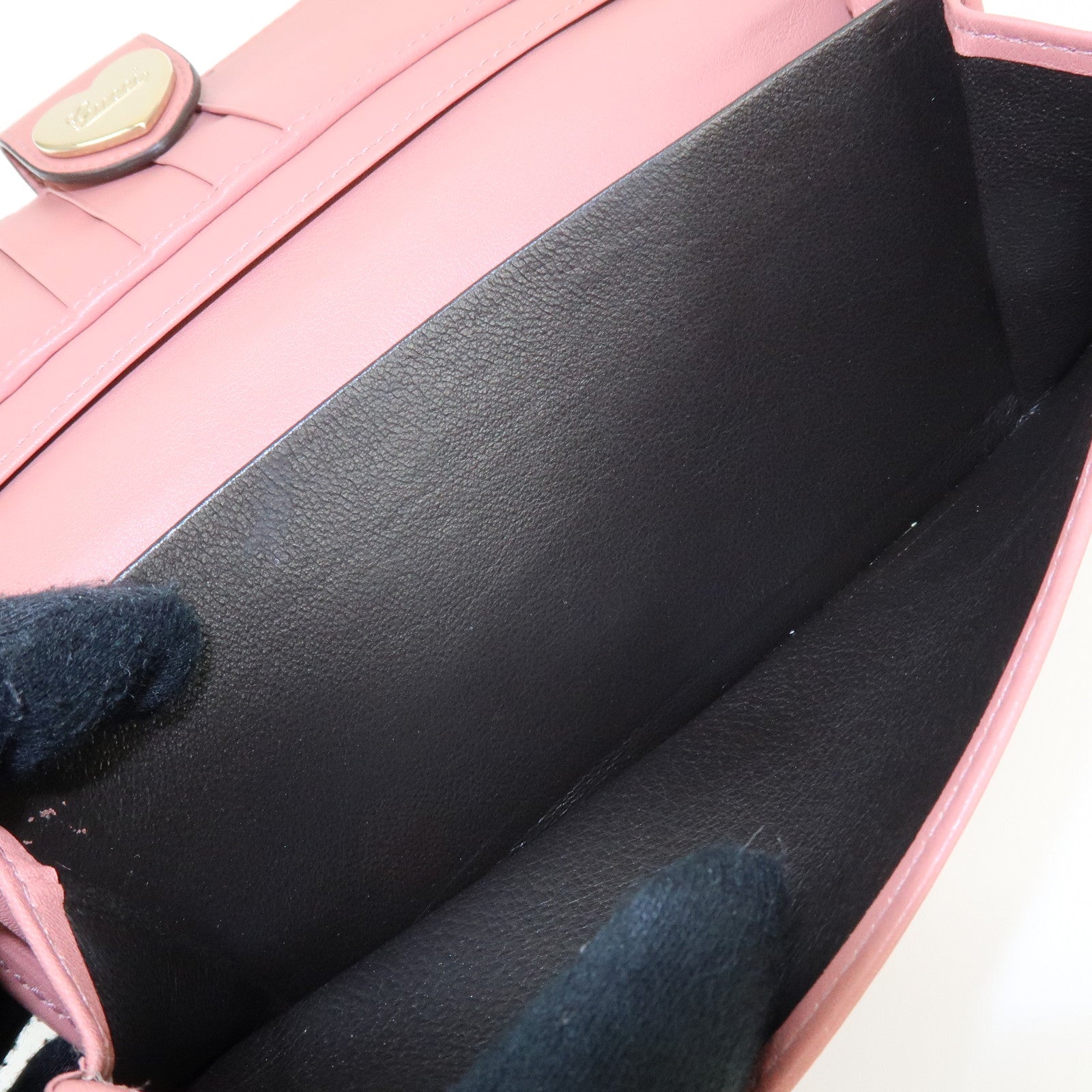 GUCCI Lovely Heart GG Canvas Leather Bi-fold Long Wallet 203550