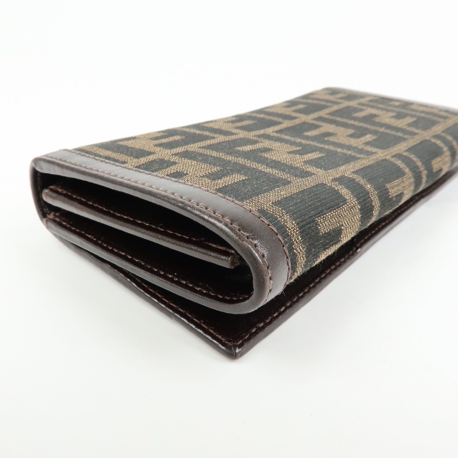 FENDI Zucca Canvas Leather Bi-fold Long Wallet Brown 30851