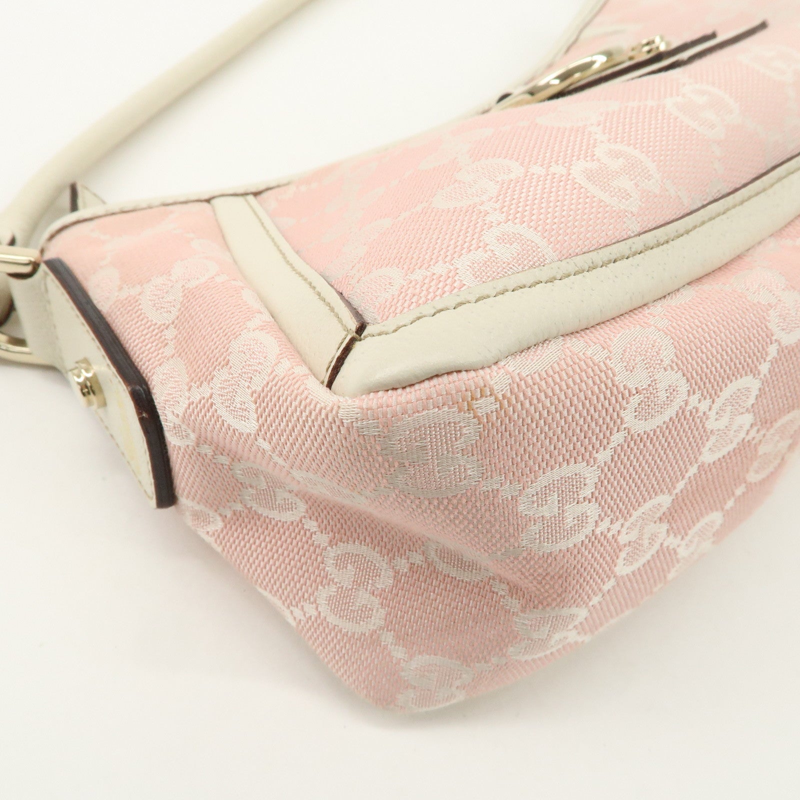 GUCCI Abbey GG Canvas Leather One Shoulder Bag Pink White 130939 Used