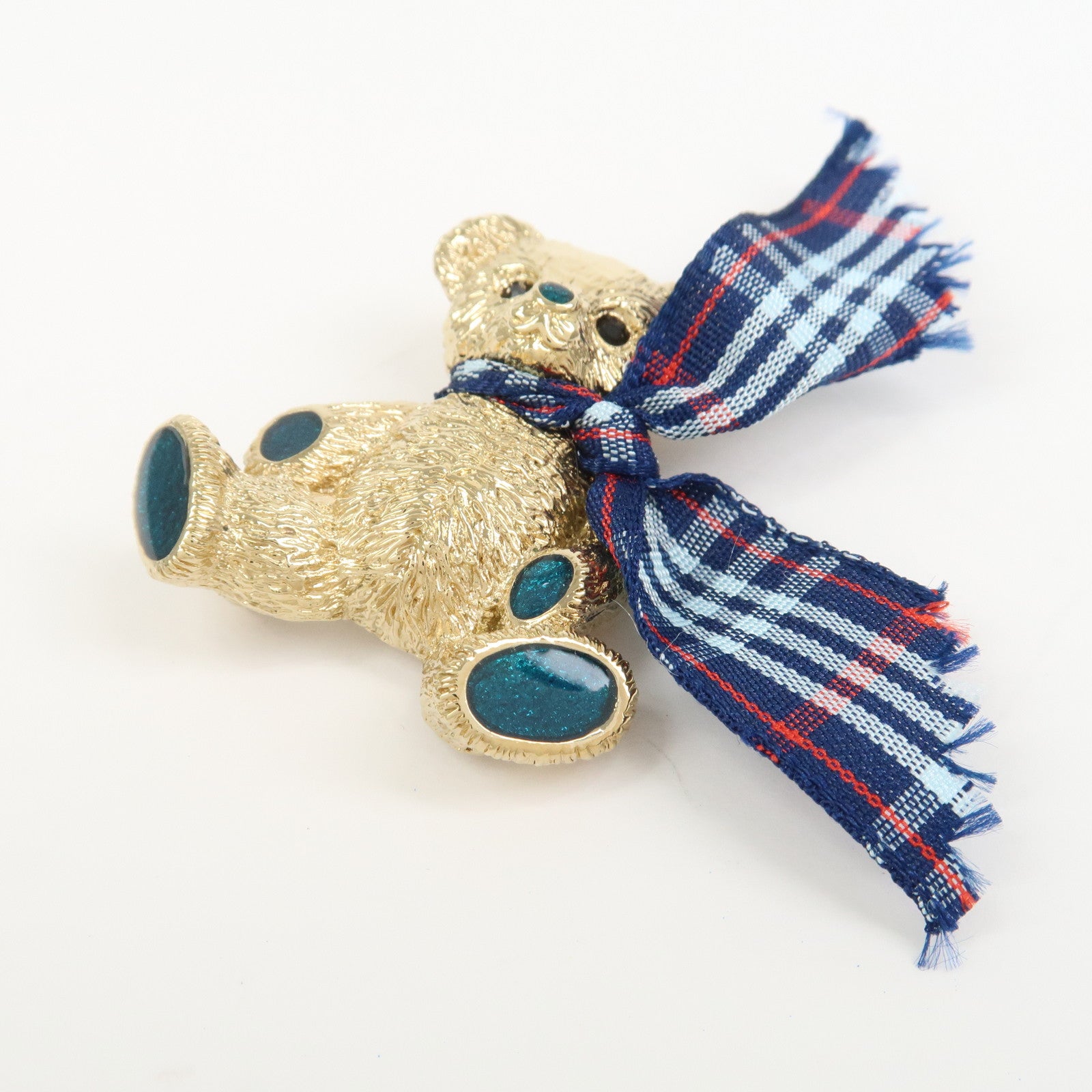 BURBERRY Plaid Metal Brooch Bear Gold