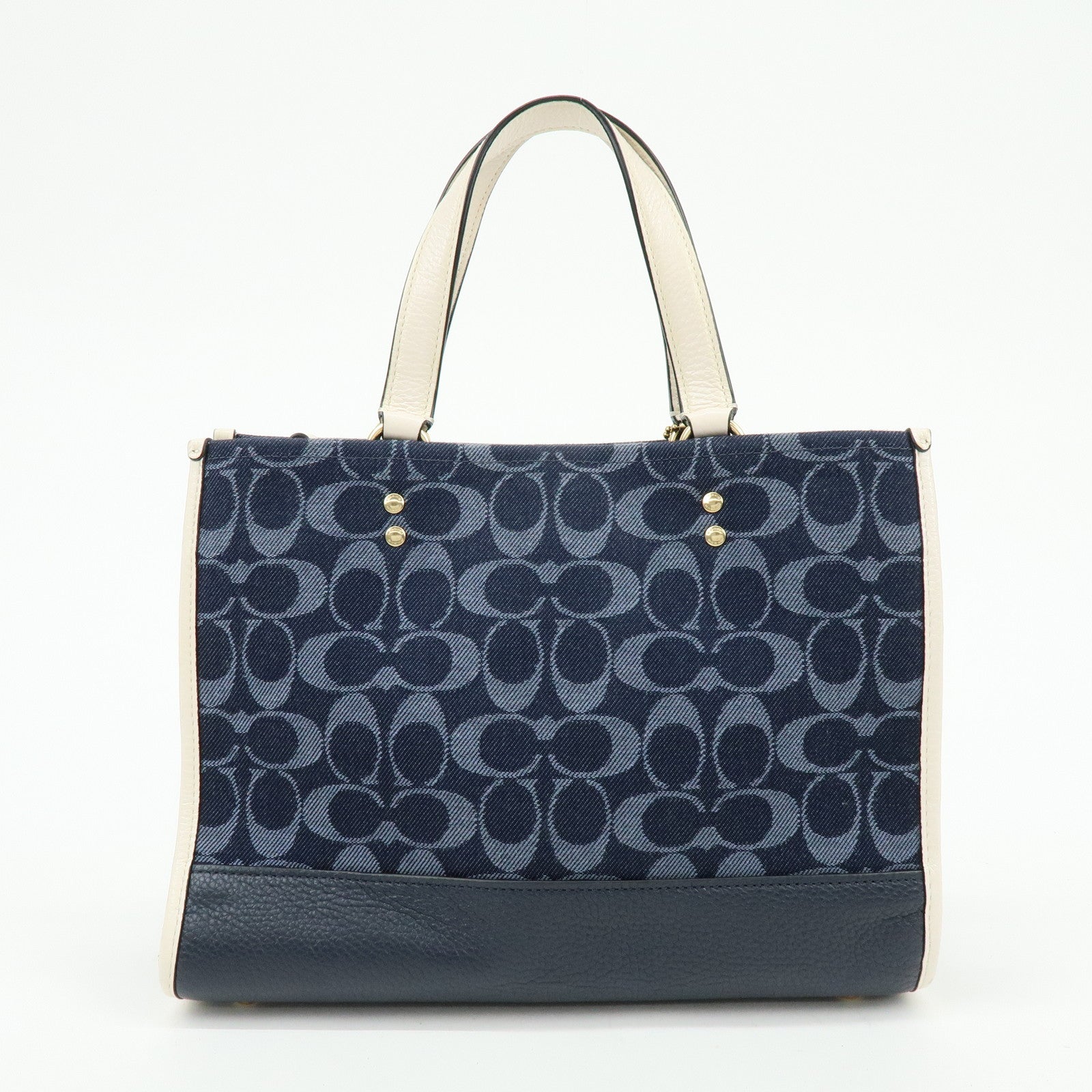 COACH Dempsey Signature Denim Leather 2Way Shoulder Hand Bag Navy