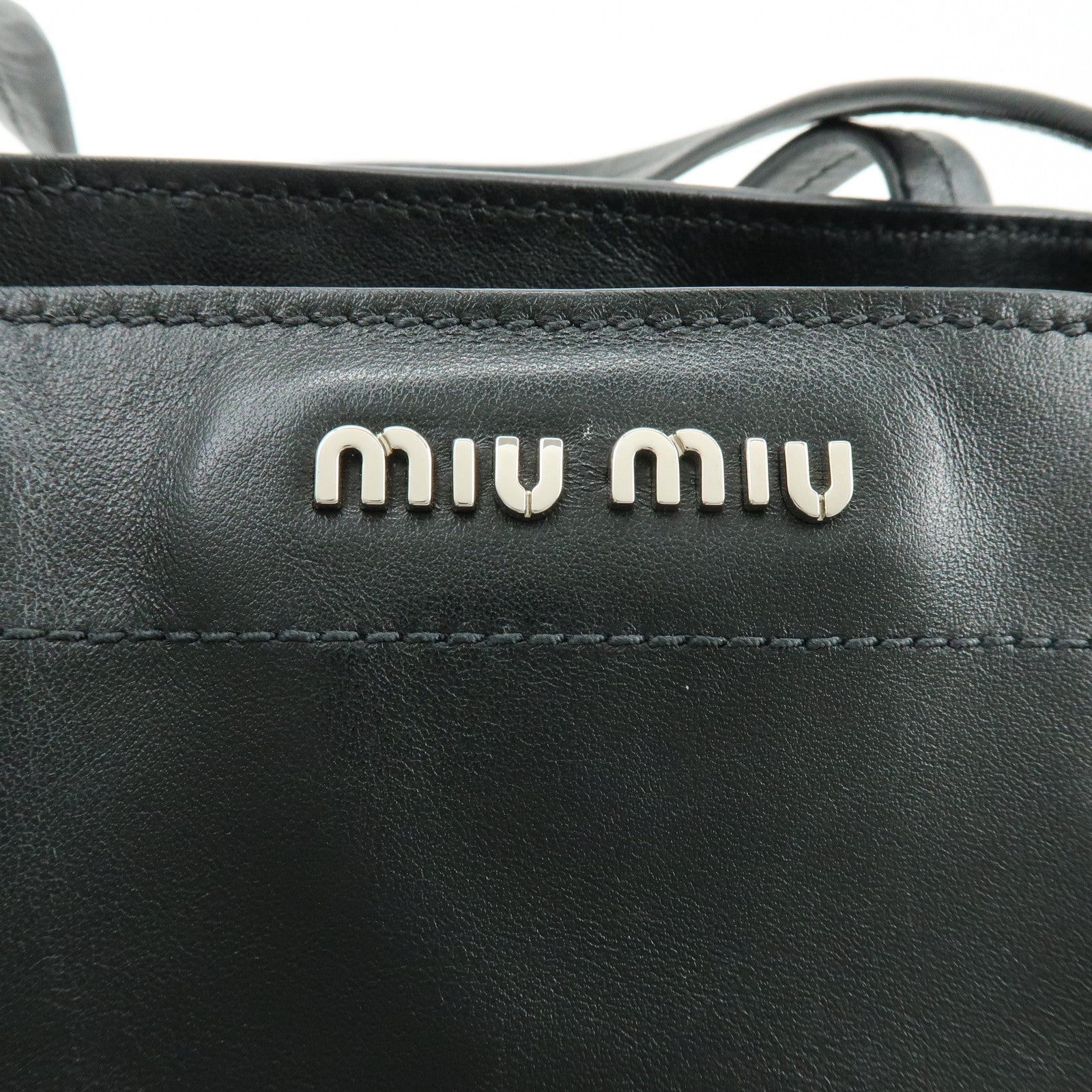 MIU MIU Logo Leather Tote Bag Shoulder Bag Hand Bag Black