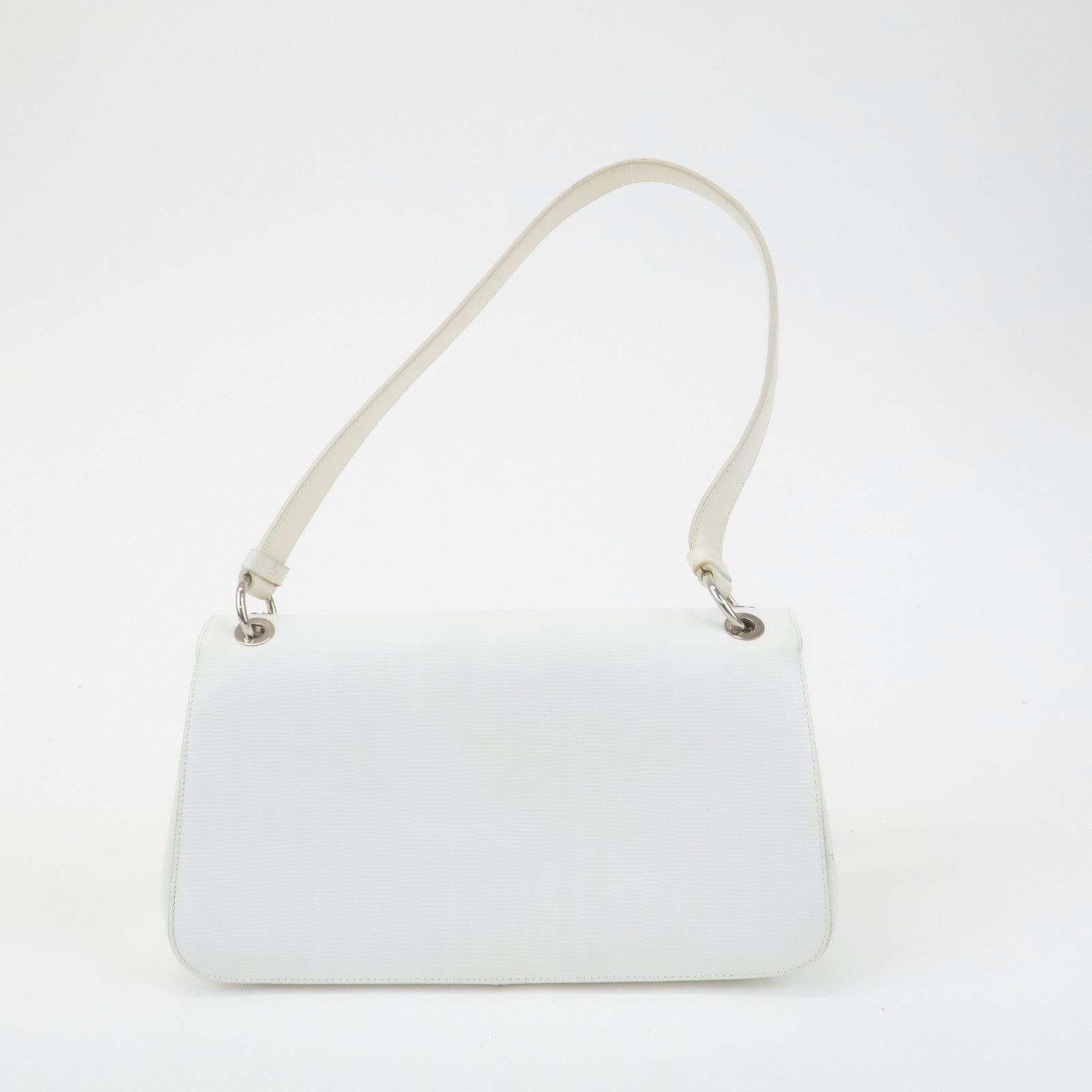 Ferragamo Gancini  Leather Shoulder Bag White Silver HDW Used