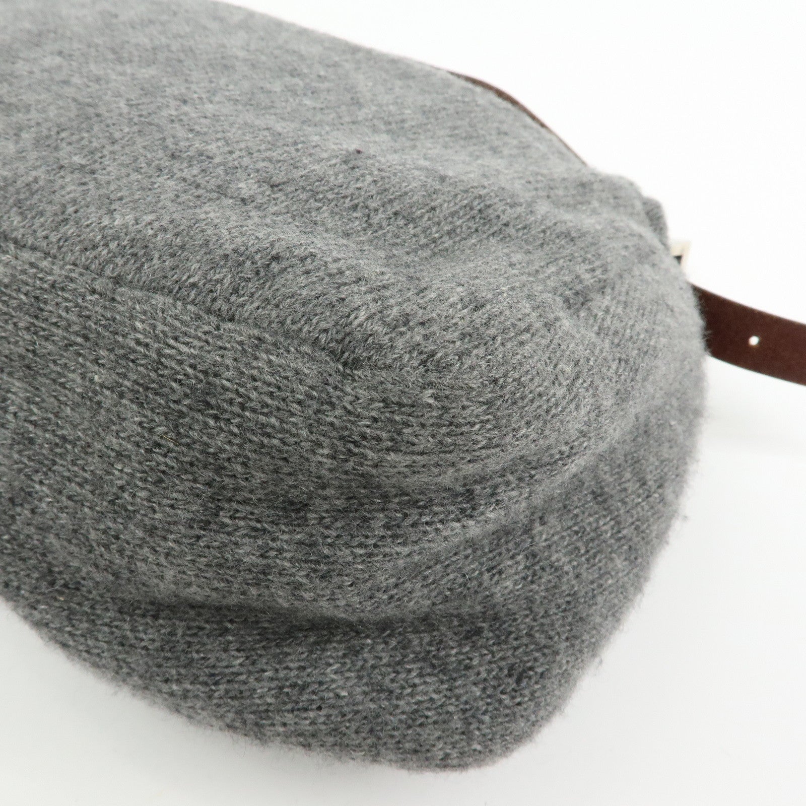 FENDI Mamma Baguette Wool Leather Shoulder Bag Grey Brown 26325