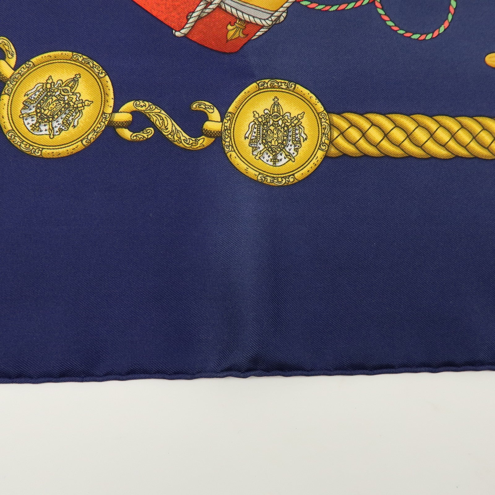 HERMES Carre 90 Silk 100% Scarf  LES TAMBOURS Navy Gold