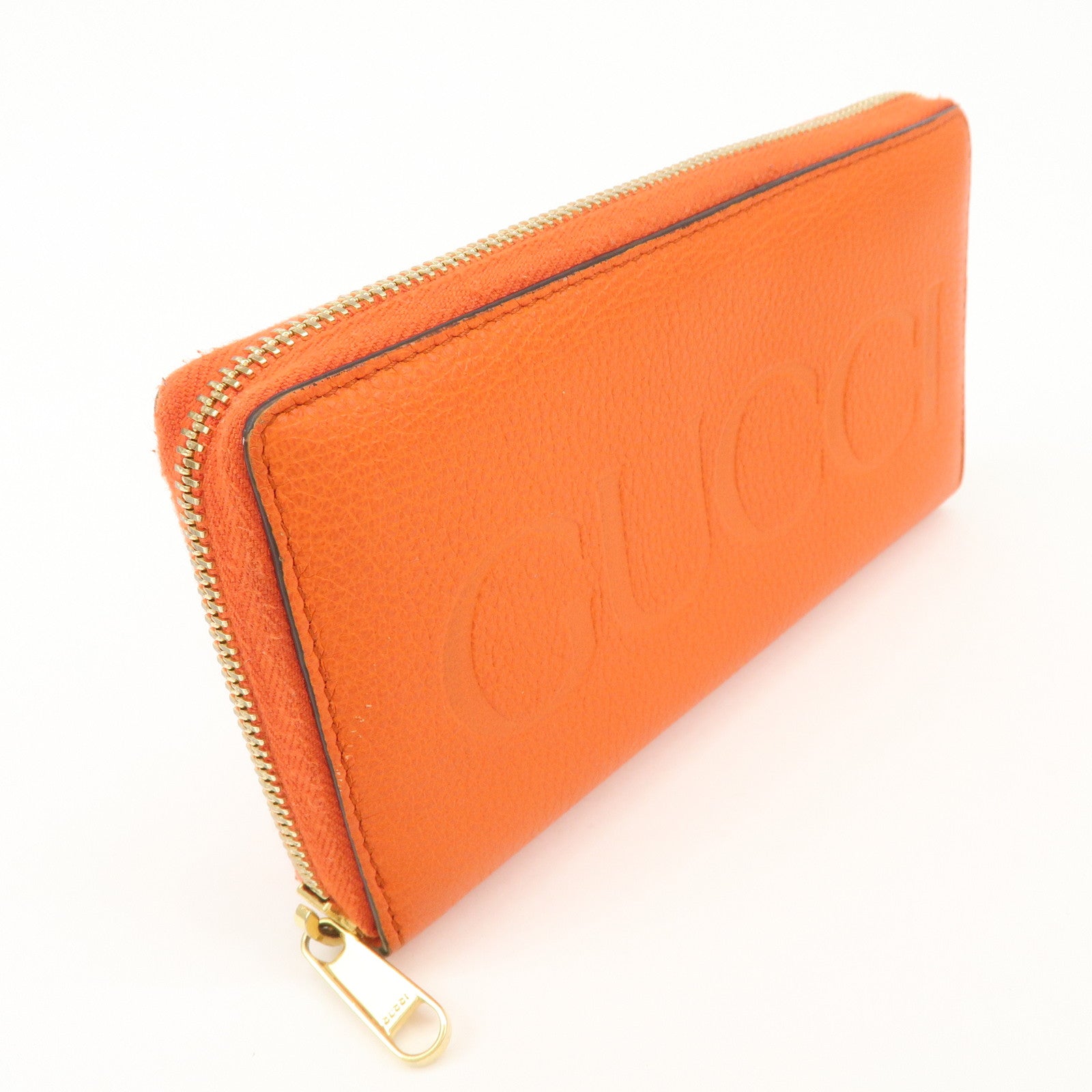 GUCCI Logo Leather Round Zippy Long Wallet Orange 658691