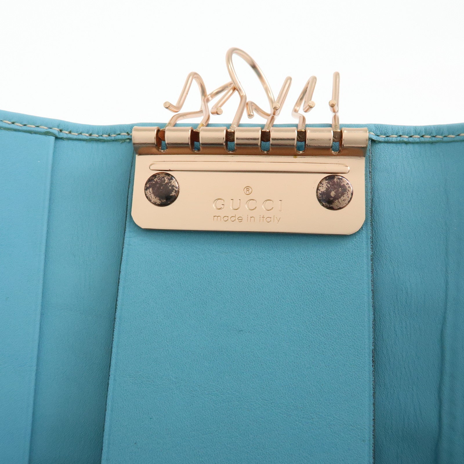 GUCCI GG Canvas Leather 6 Ring Key Case Light Blue Beige 120930