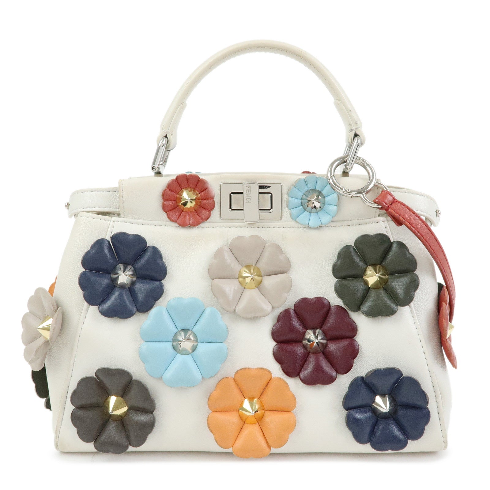 FENDI Peekaboo Mini 2Way Shoulder Bag Hand Bag Flower Ivory 8BN244
