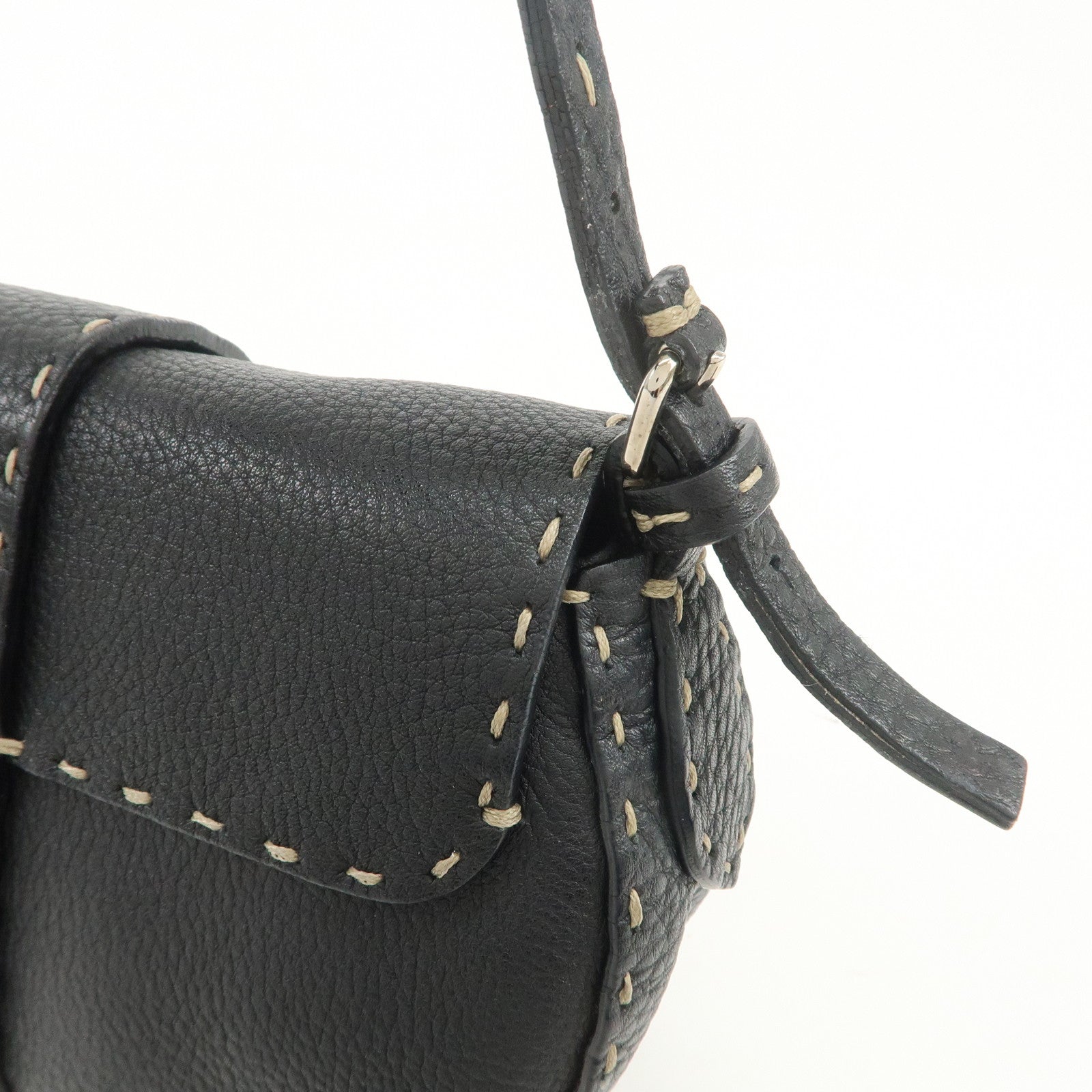 FENDI Seleria Leather Hand Bag Shoulder Bag Black 8BR430