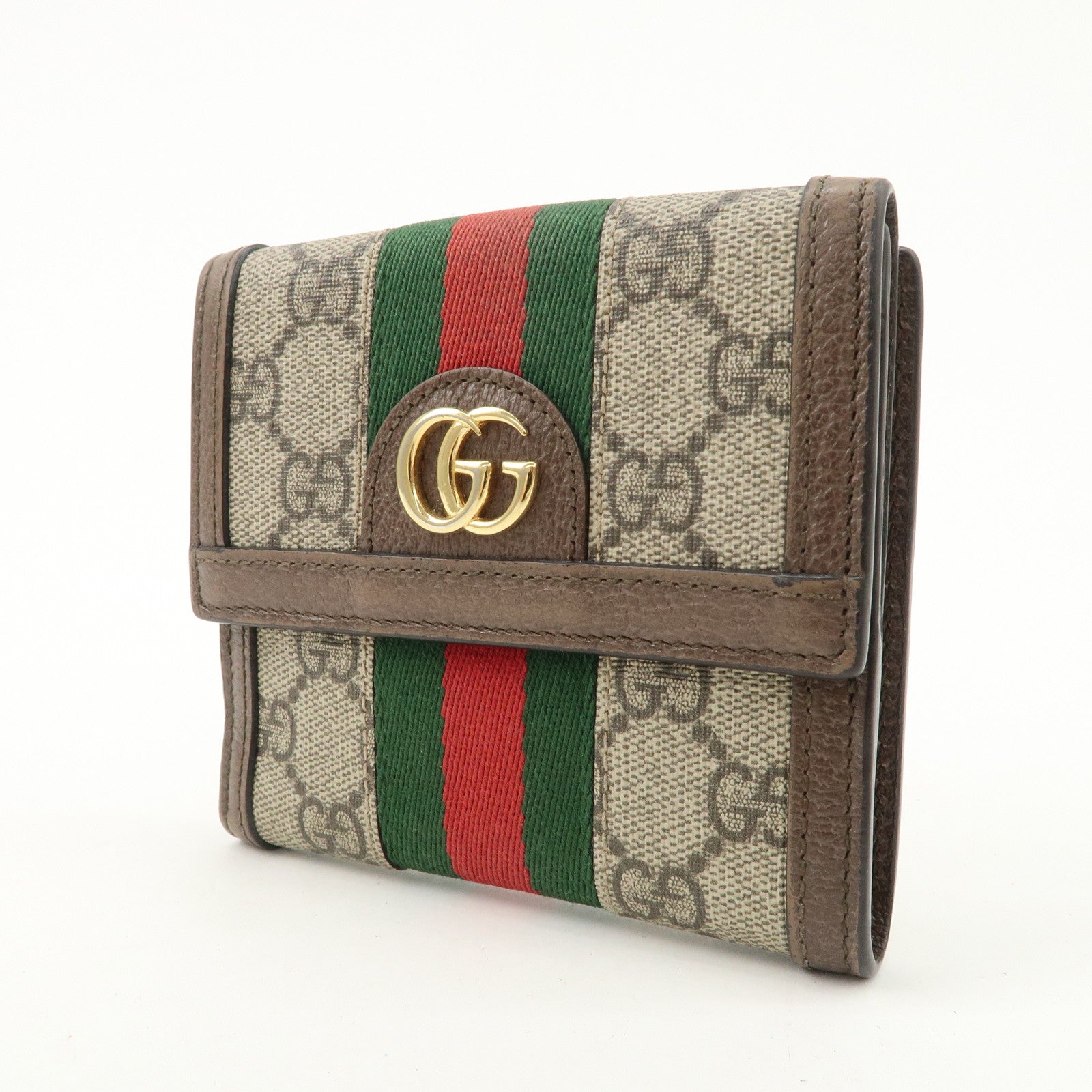GUCCI Ophidia Sherry GG Supreme Wallet Beige Brown 523173 Used