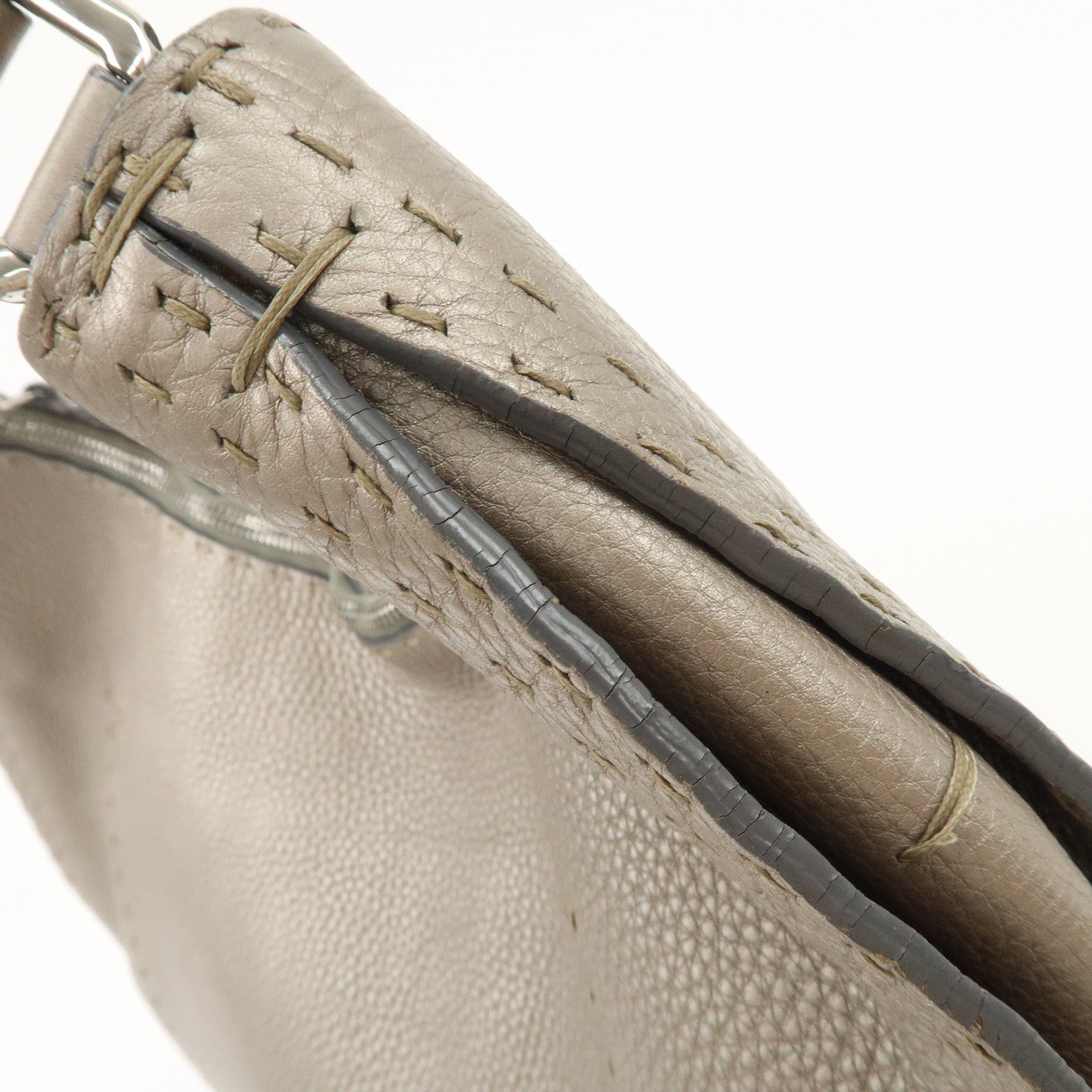 FENDI Selleria Leather Tote Bag Shoulder Bag Hand Bag Gray Used