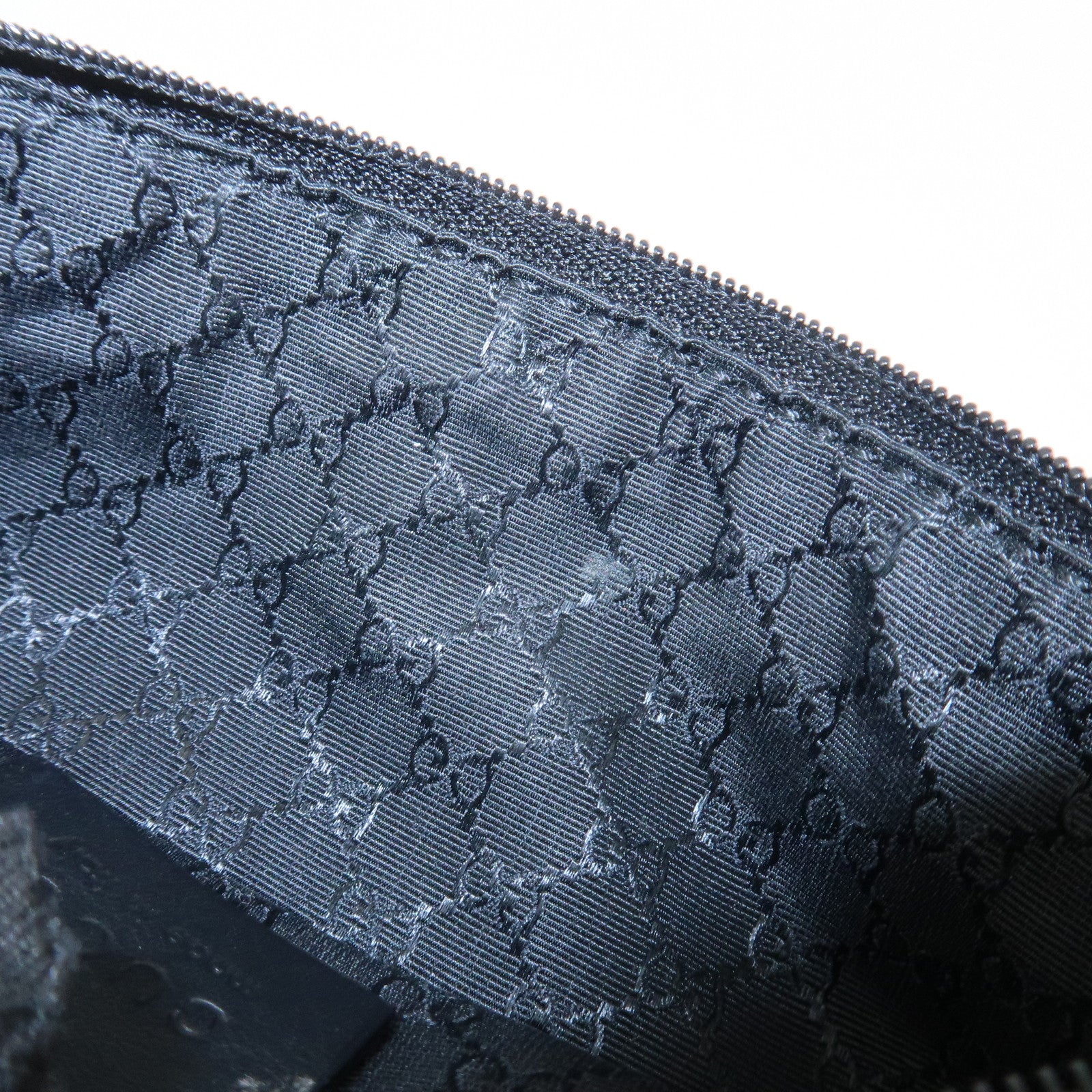GUCCI Sherry Denim Leather Accessory Pouch Hand Bag Black 92820