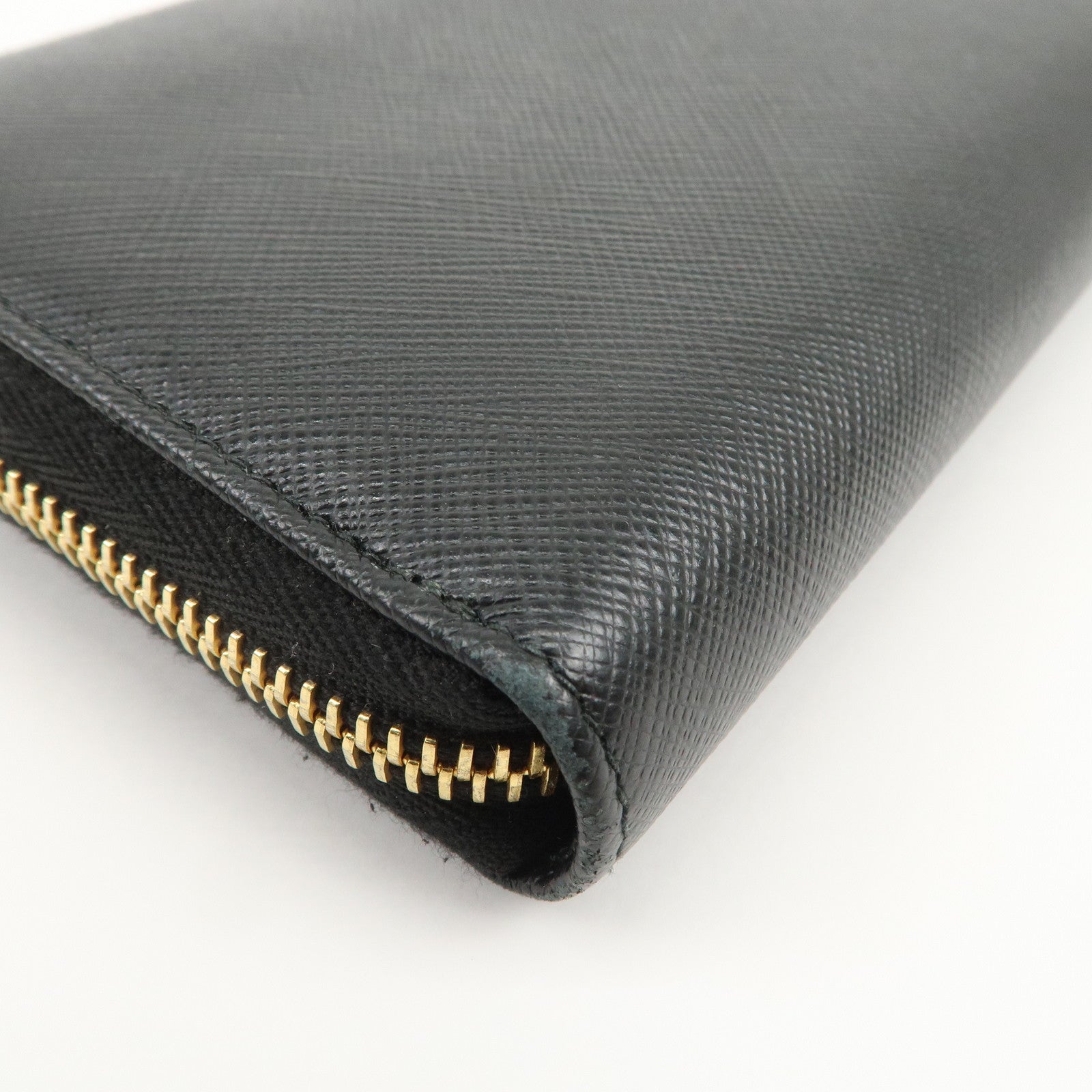 PRADA Logo Saffiano Leather Round Zippy Long Wallet Black