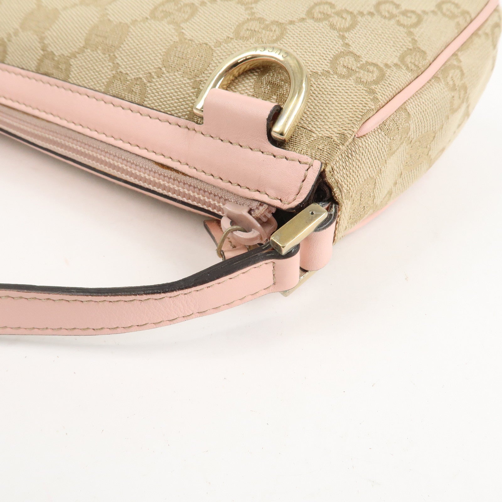 GUCCI Abbey GG Canvas Leather Hand Bag Pouch Pink Beige 145750 Used