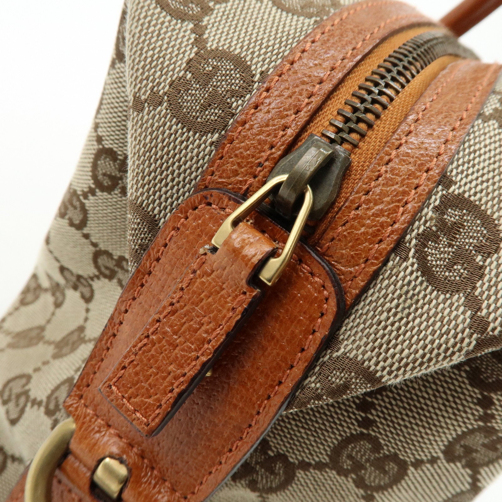 GUCCI GG Canvas Leather Hand Bag Boston Bag Beige Brown 120886