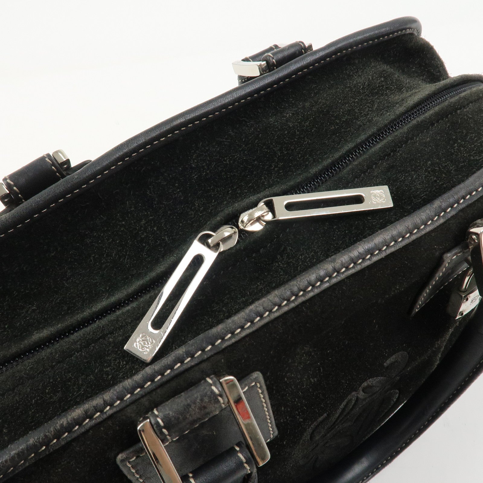 LOEWE Anagram Amazona 28 Suede Leather Hand Bag Bostpn Bag Black