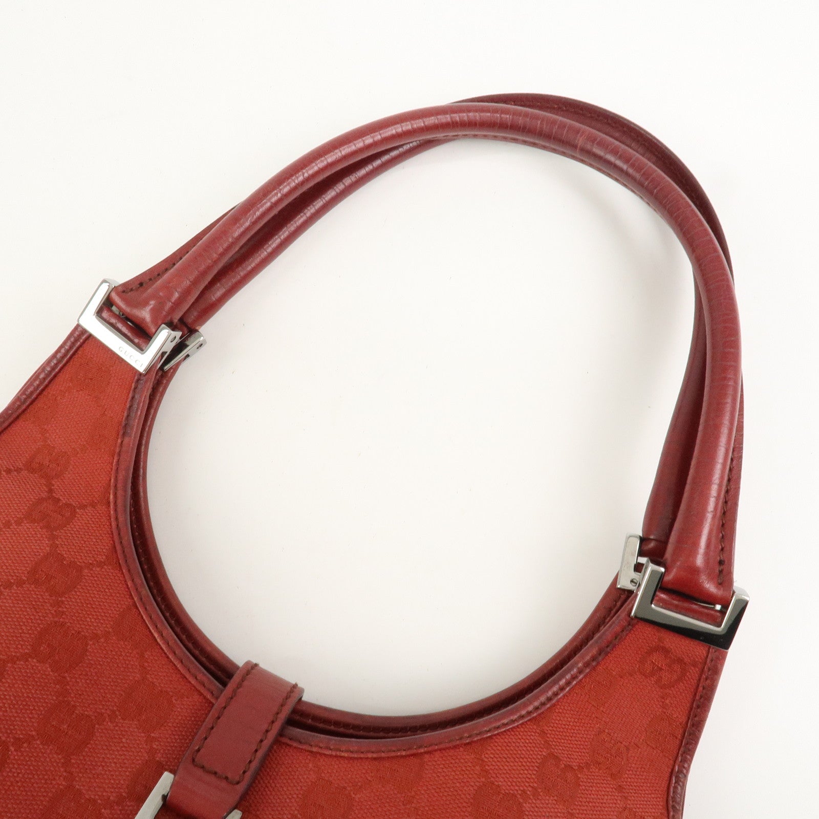 GUCCI Jackie GG Canvas Leather Shoulder Bag Hand Bag Red 01719
