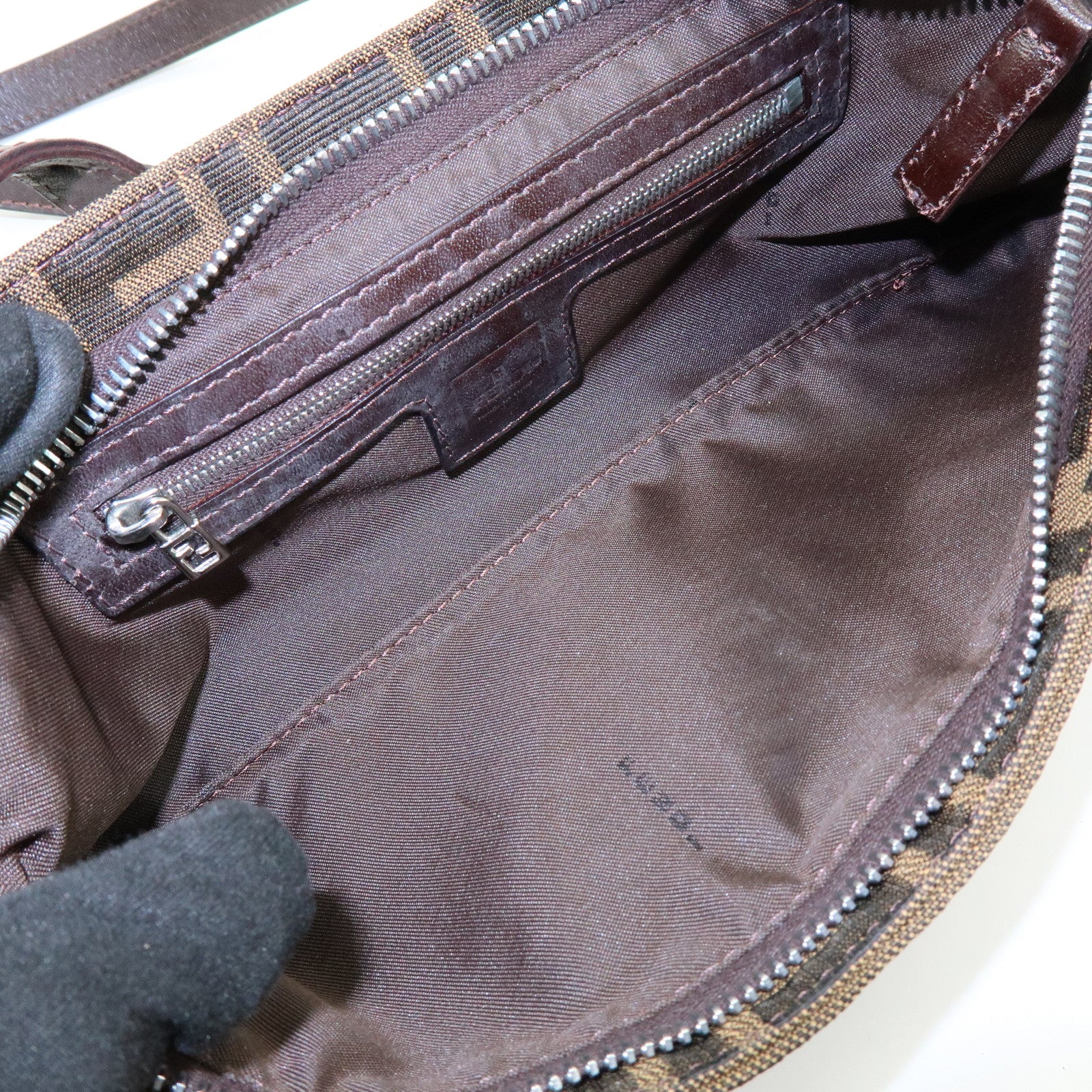 FENDI Zucca Canvas Leather Shoulder Bag Hand Bag Brown Black