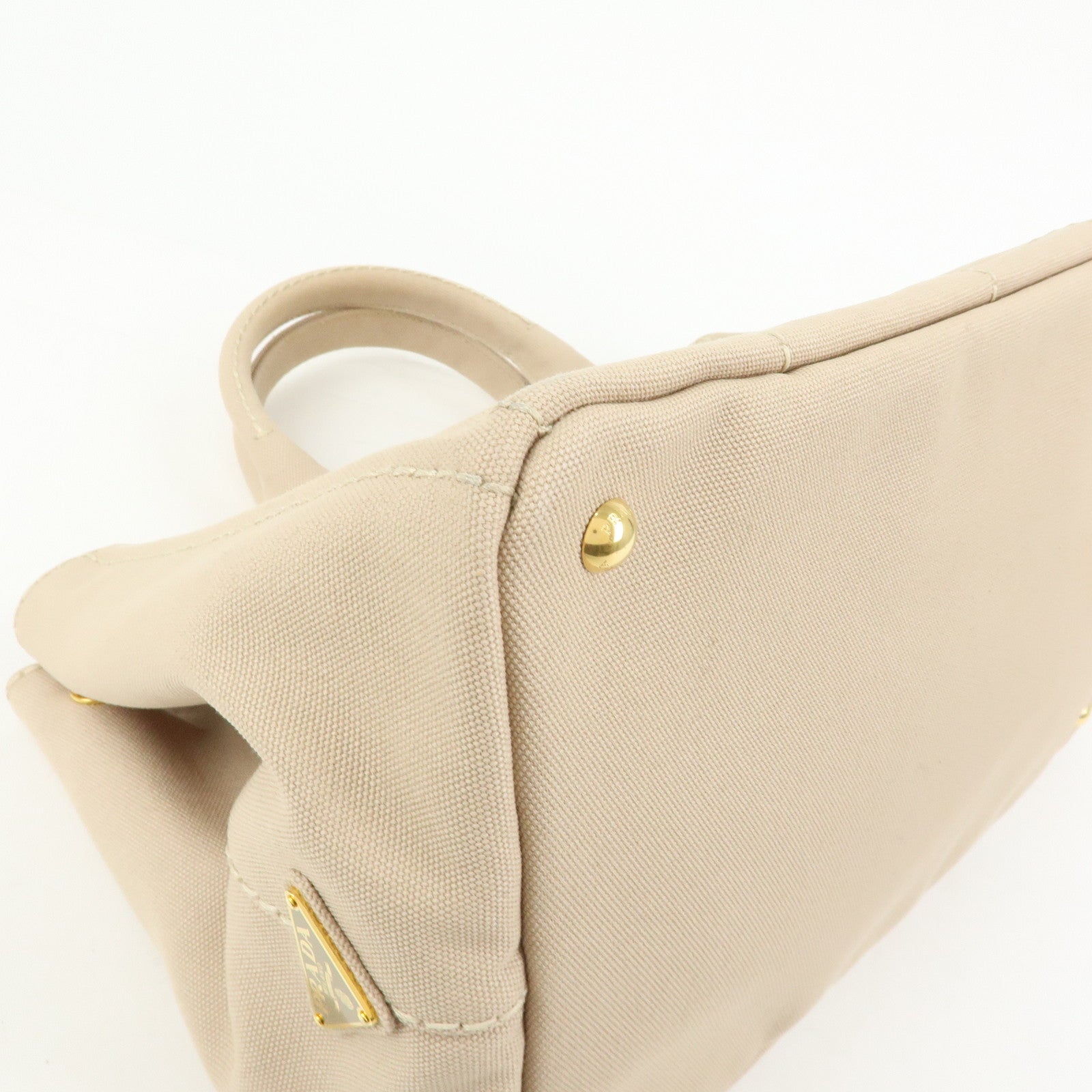 PRADA Canapa Triangle Logo 2Way Tote Hand Shoulder Bag Beige B1877G