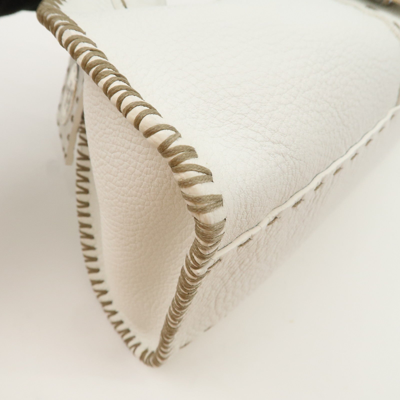 FENDI Seleria Leather Hand Bag White Silver HDW 8BR439