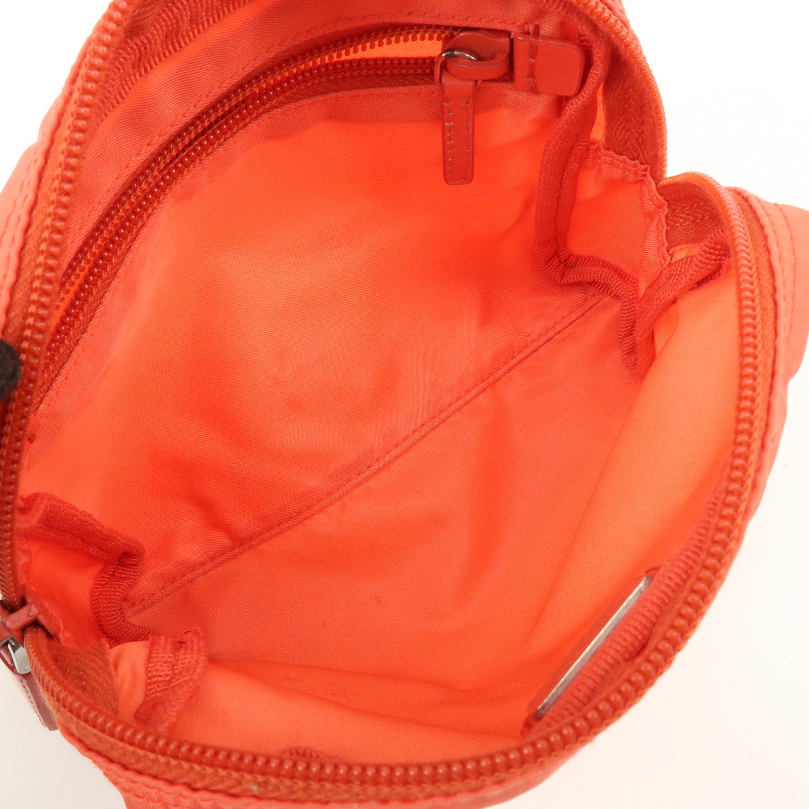 PRADA Triangel Logo Nylon Leather Pouch Cosmetic Case Coral