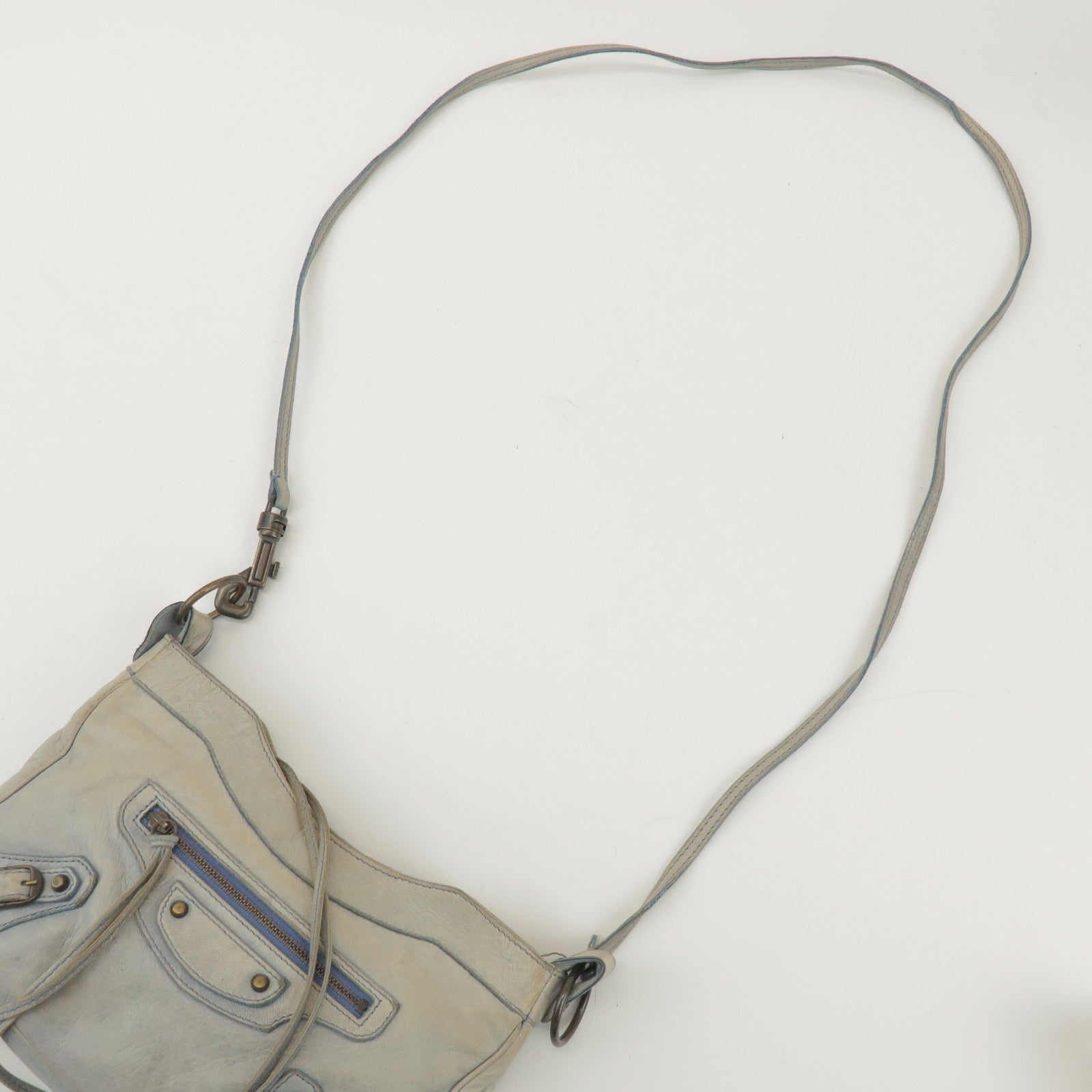 BALENCIAGA The Hip Leather Shoulder Crossbody Bag Light Blue 242803