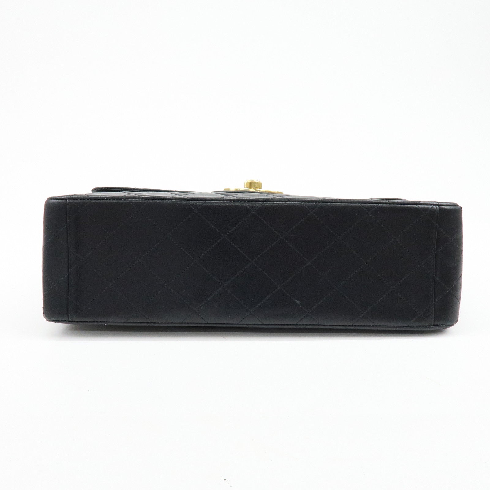 CHANEL Matelasse Lamb Skin Maxi 34 Single Flap Shoulder Bag Black