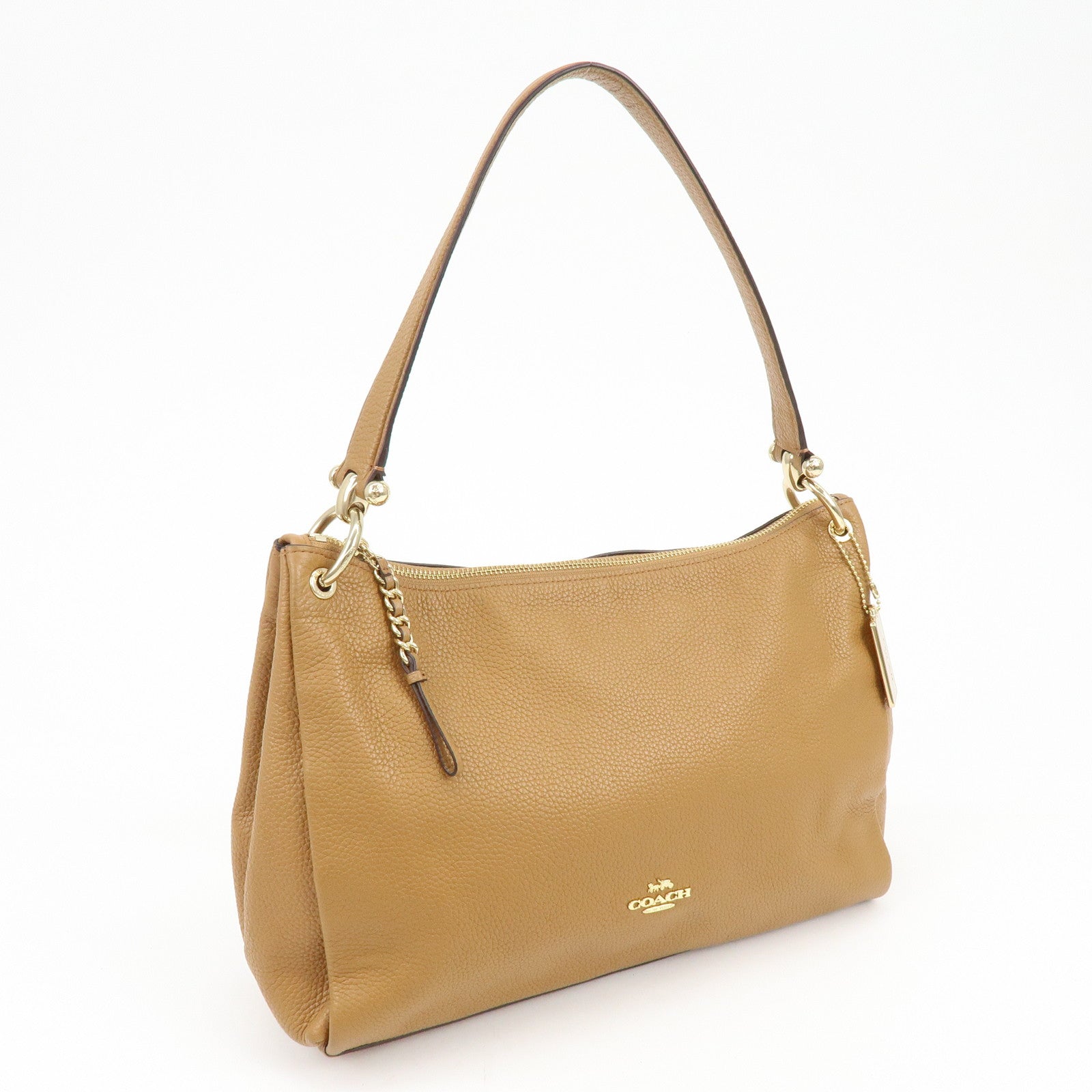 COACH Logo Leather Shoulder Bag Hand Bag Camel