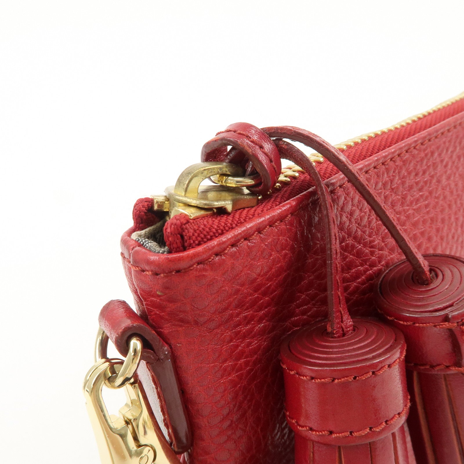 BURBERRY Logo Leather Chain Shoulder Bag Crossbody Bag Red Used