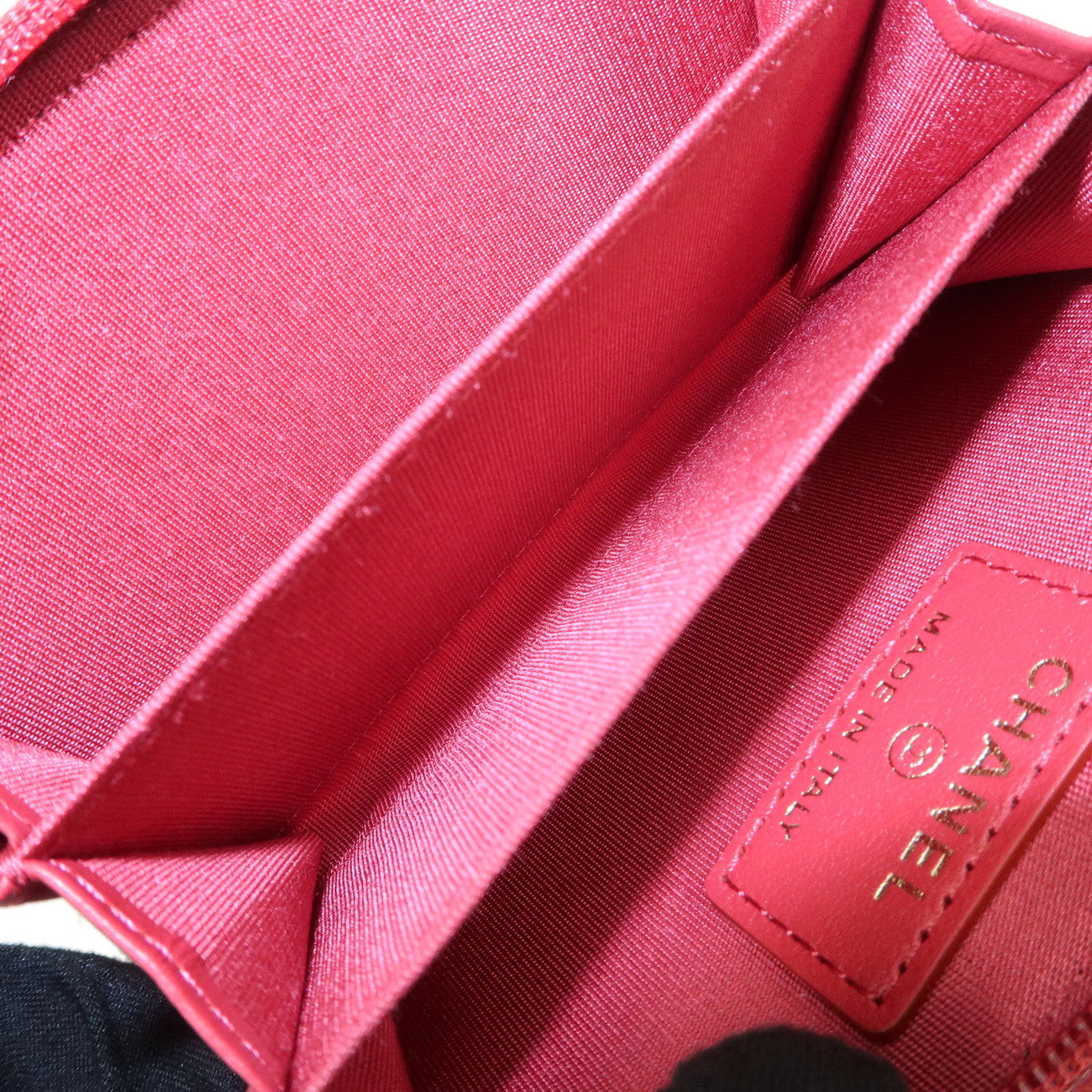 CHANEL COCO Mark Caviarskin Card Case Coin Case Red A68890