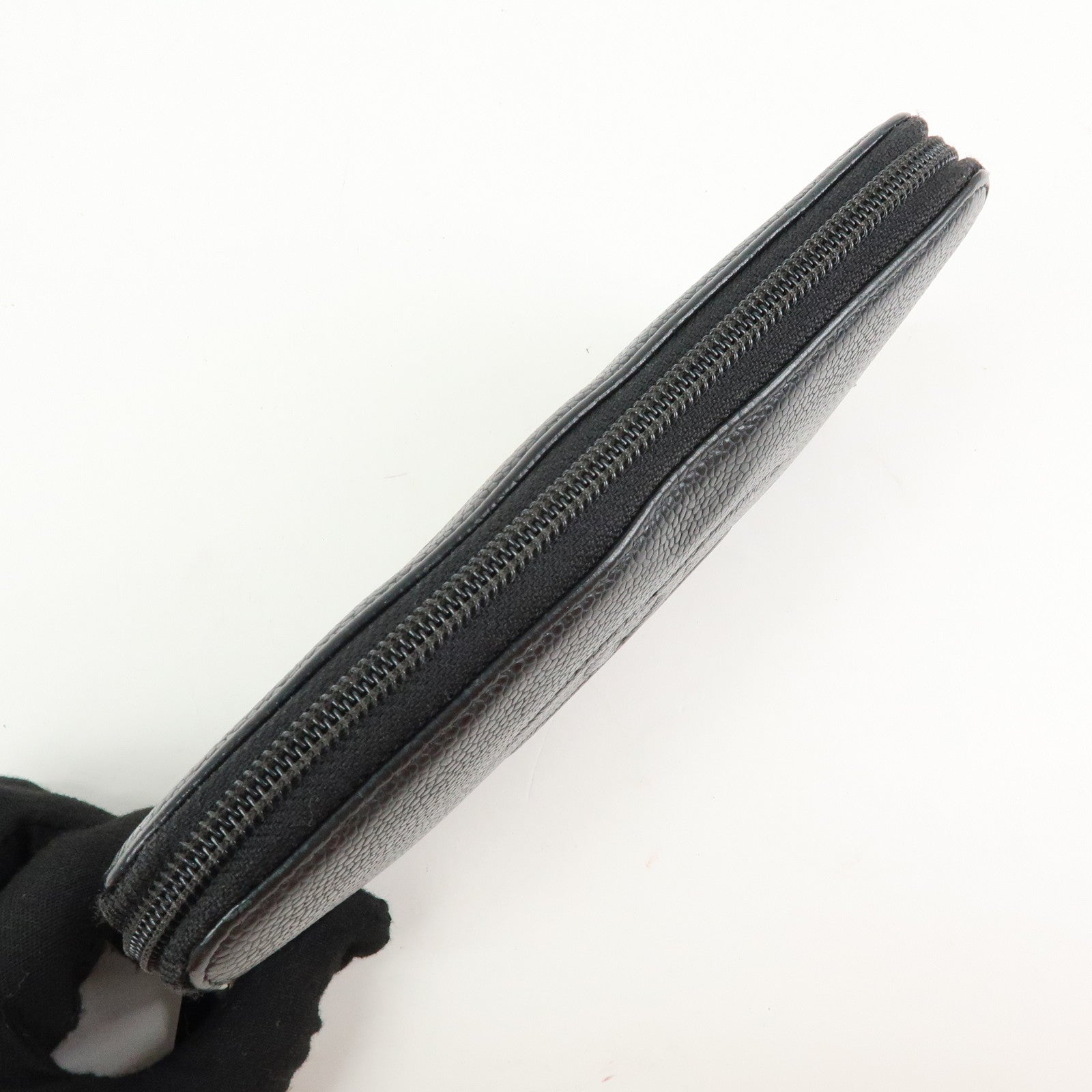 CHANEL COCO Mark Caviarskin Round Zippy Long Wallet Black A50071