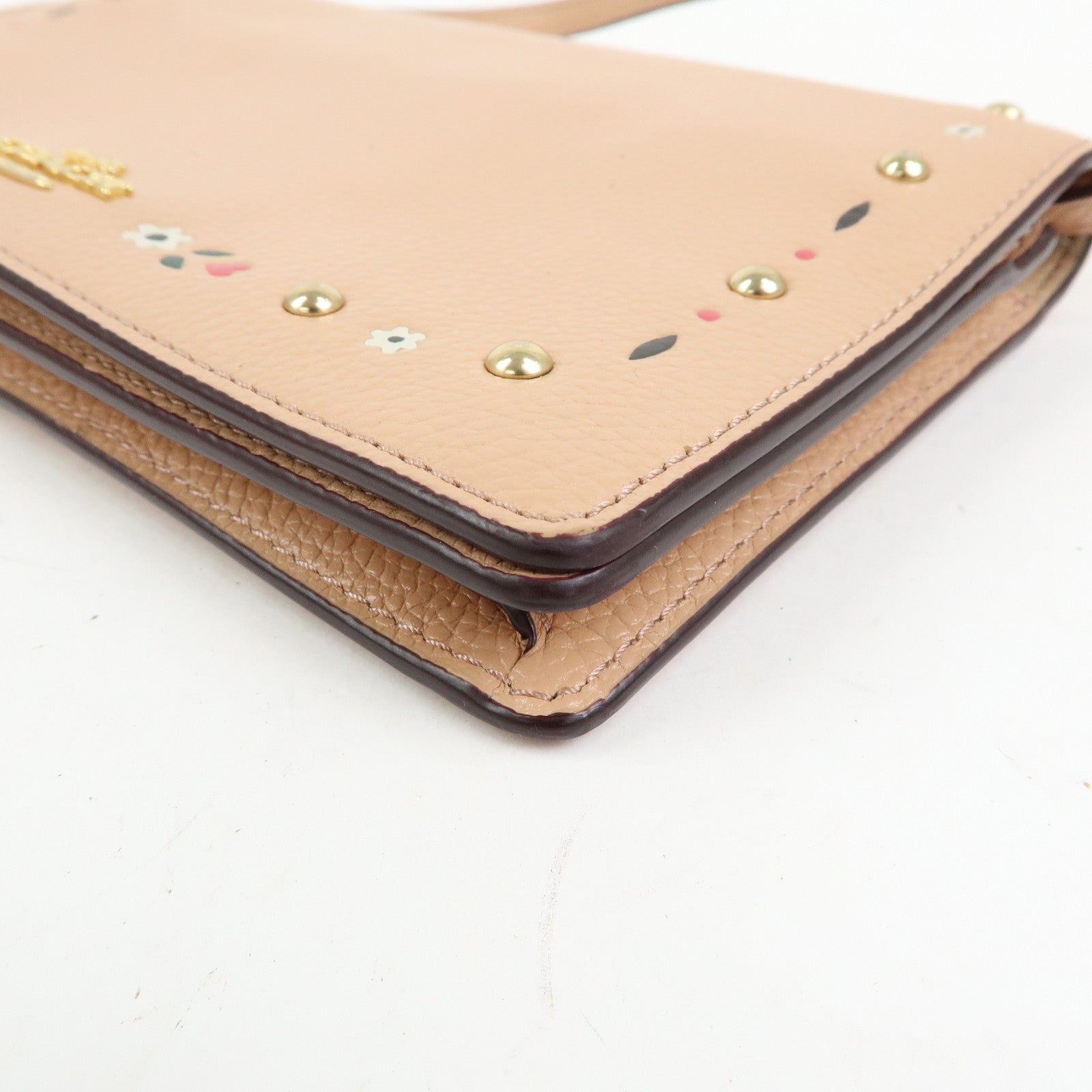 COACH Set of 2 Leather Shoulder Bag Shoulder Wallet Pink Beige