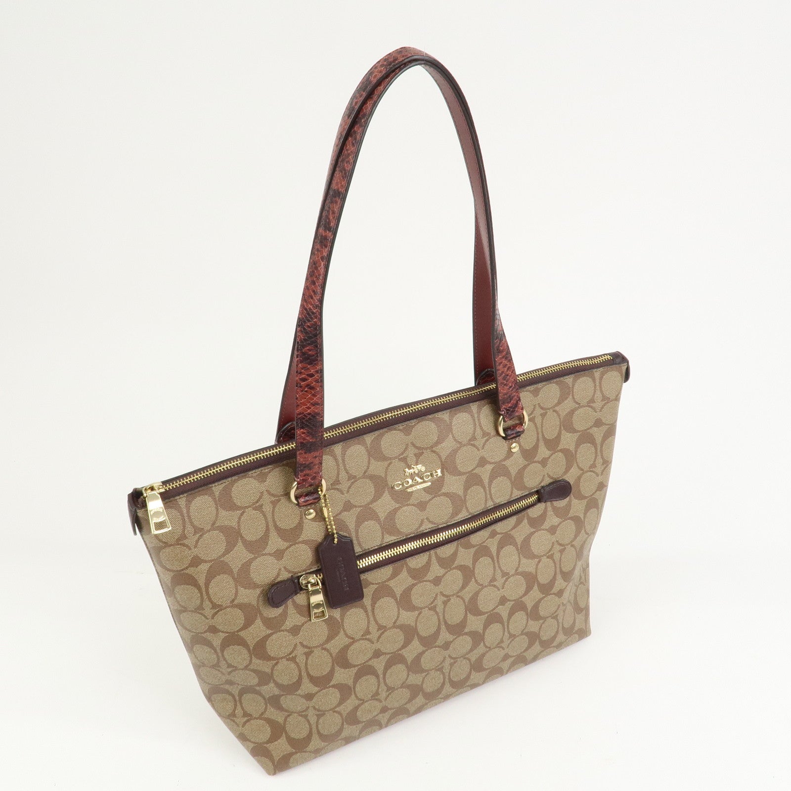 COACH Signature PVC Embossed Leather Tote Bag Shoulder Bag Brown