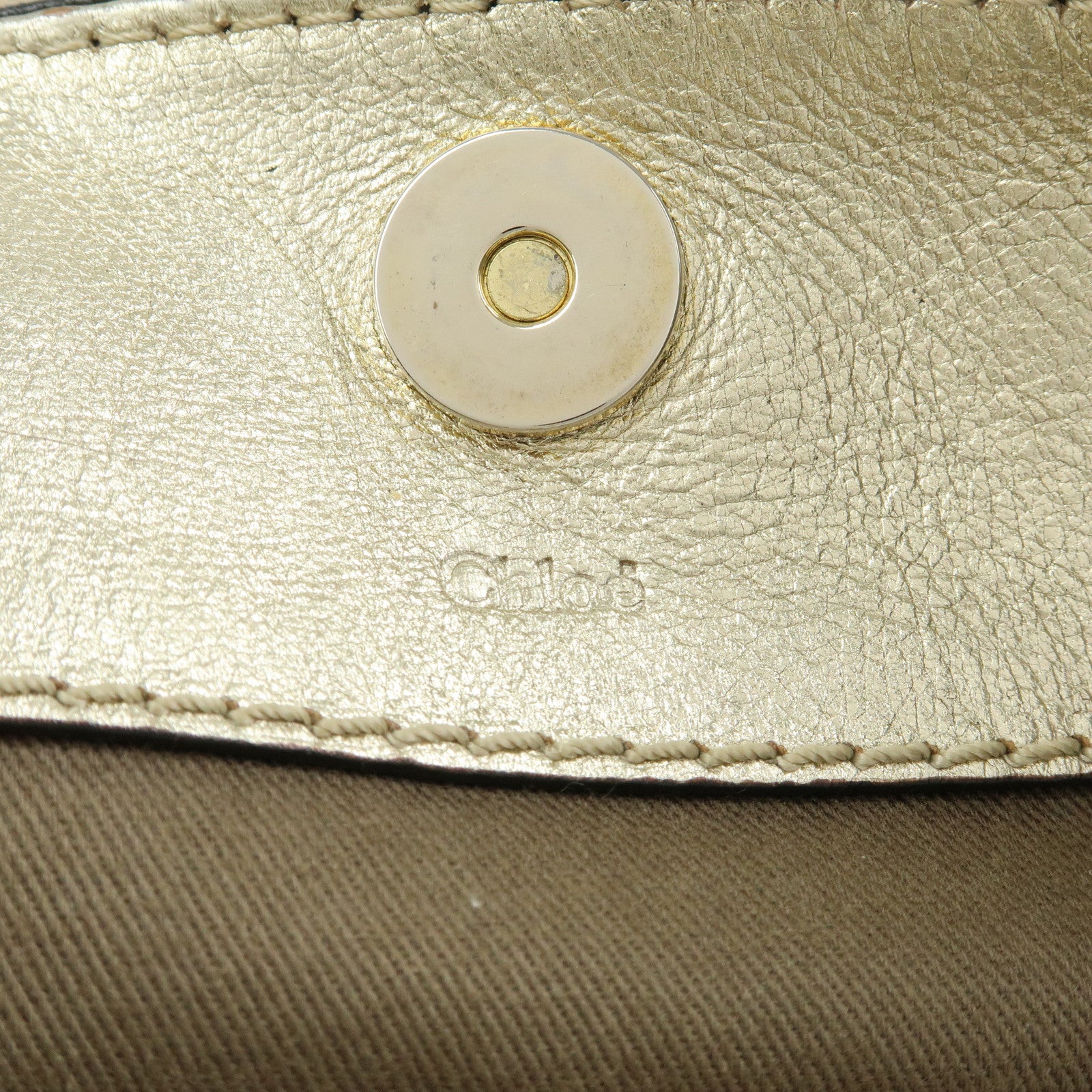 Chloe Harley Canvas Leather Shoulder Crossbody Bag Beige Gold
