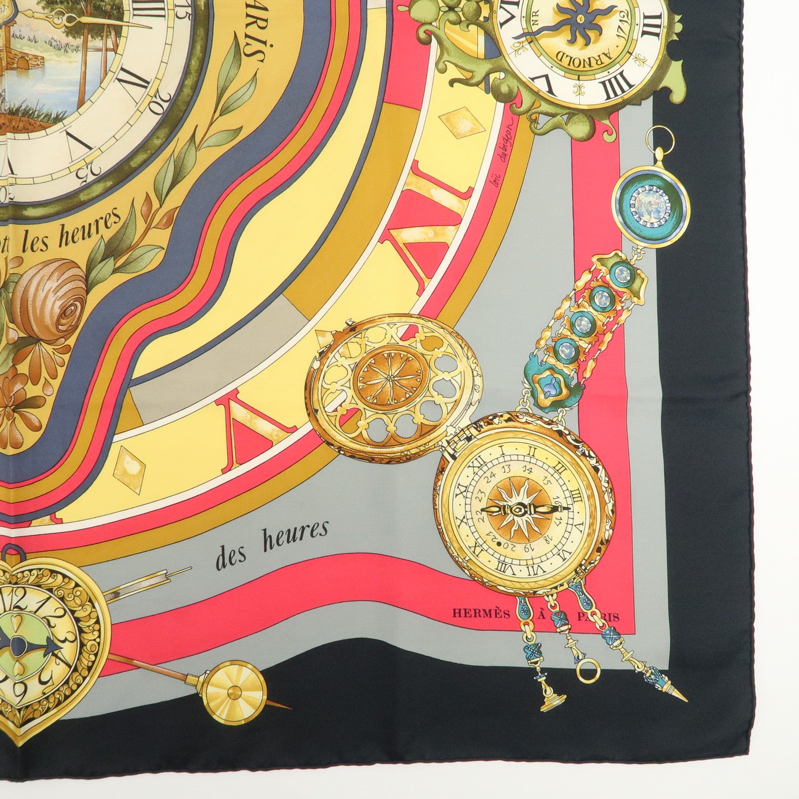 HERMES Carre 90 Silk 100% Scarf La Ronde Des Heures Multicolor