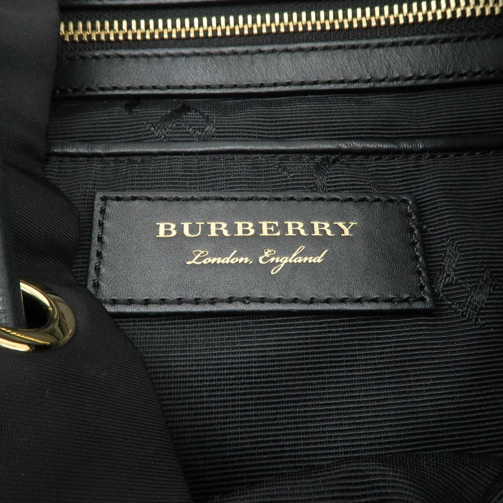 BURBERRY Nylon Leather Backpack Rucksuck Black Brown Gold