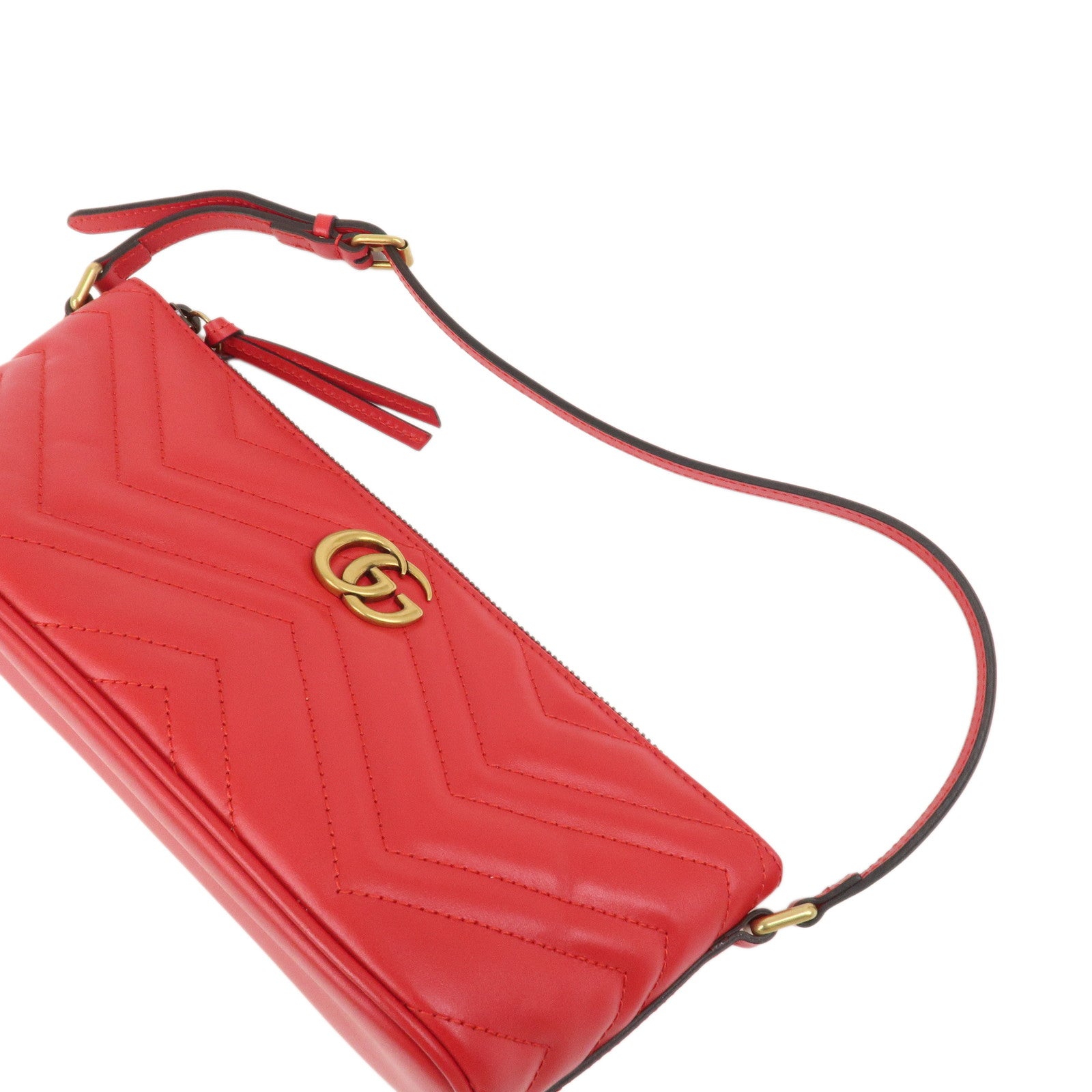 GUCCI GG Marmont Boat Bag Leather Shoulder Bag Red 739166