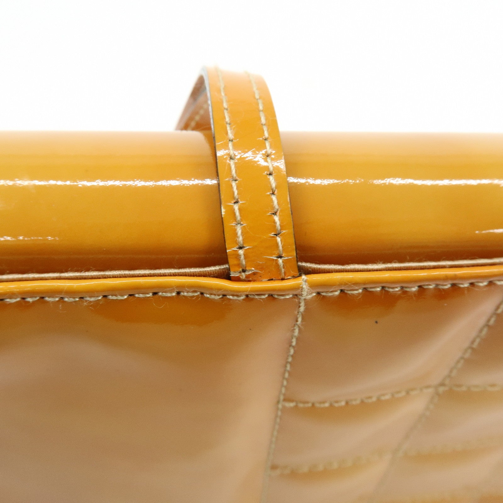 CHANEL Chocolate Bar Patent Leather Shoulder Bag Hand Bag Orange