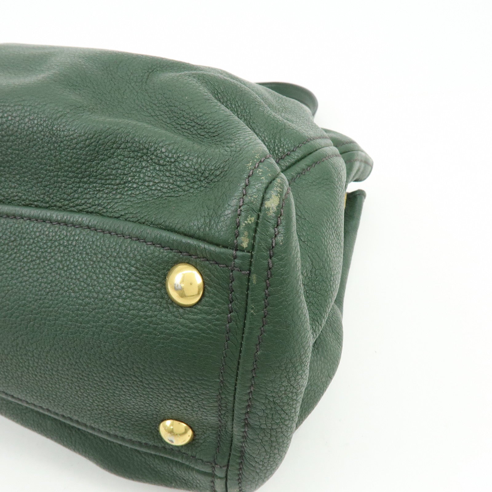 MIU MIU Logo Leather Tote Bag Shoulder Bag Hand Bag Moss Green