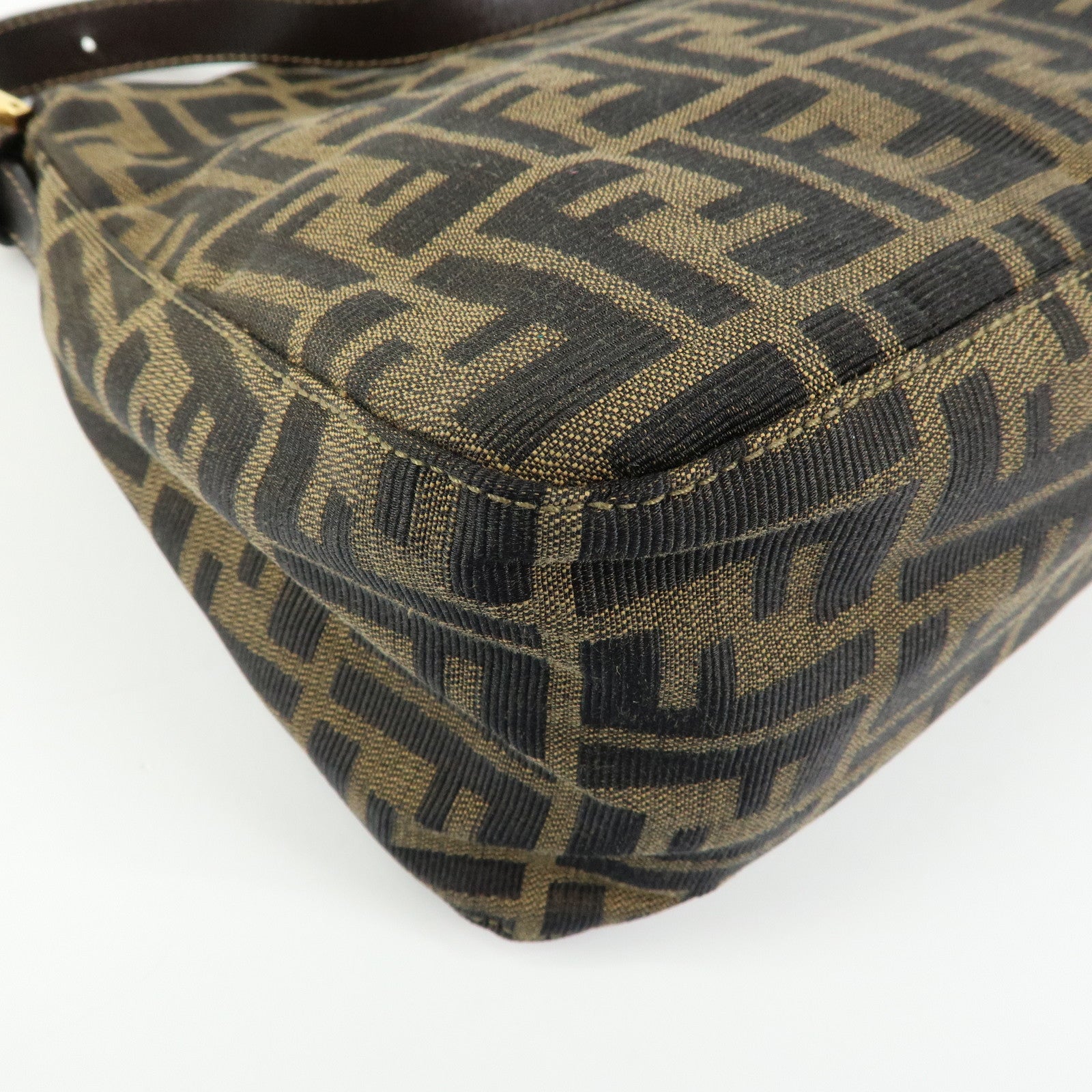 FENDI Mamma Baguette Zucca Canvas Leather Shoulder Bag Brown 26325