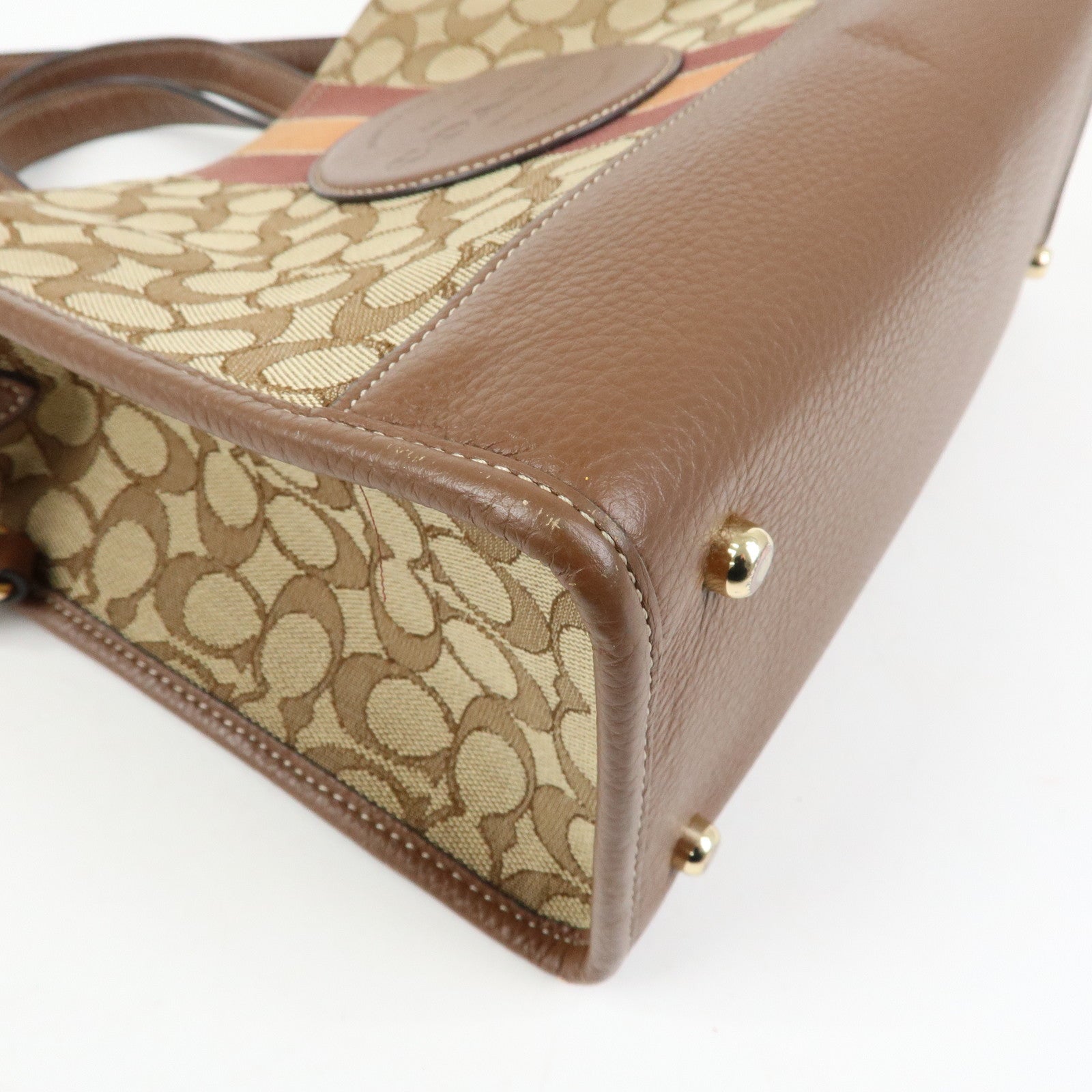 COACH Signature 2Way Canvas Leather Shoulder Bag Hand Bag Beige