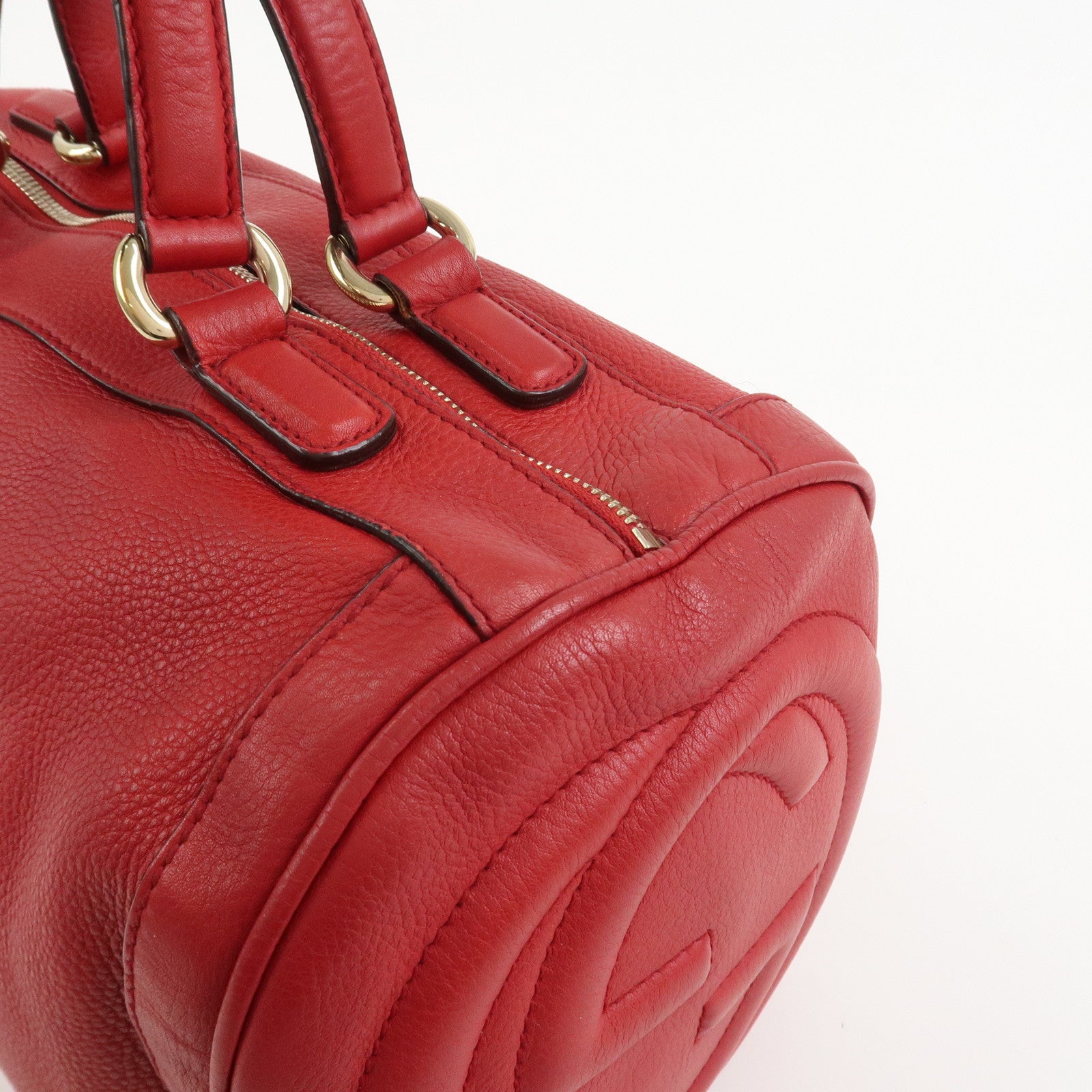 GUCCI SOHO Interlocking G Leather Boston Bag Hand Bag Red 282302