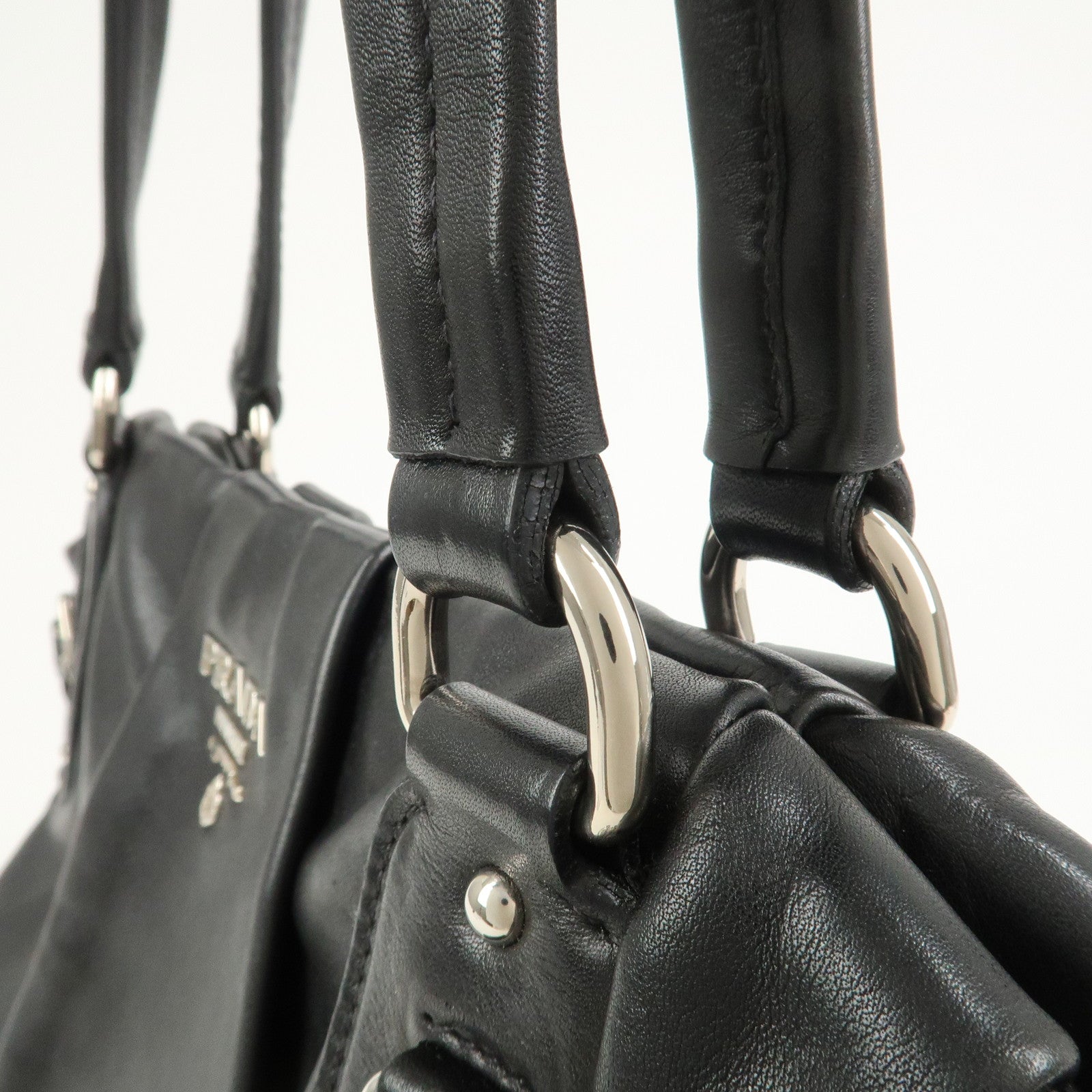 PRADA Logo Leather Shoulder Bag Hand Bag Black BR3974